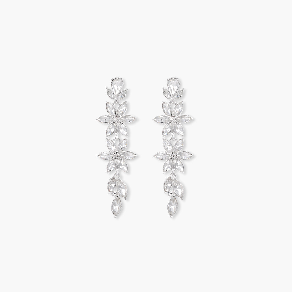Boucles d'oreilles clips - fleurs pendantes strassées, BALABOOSTE