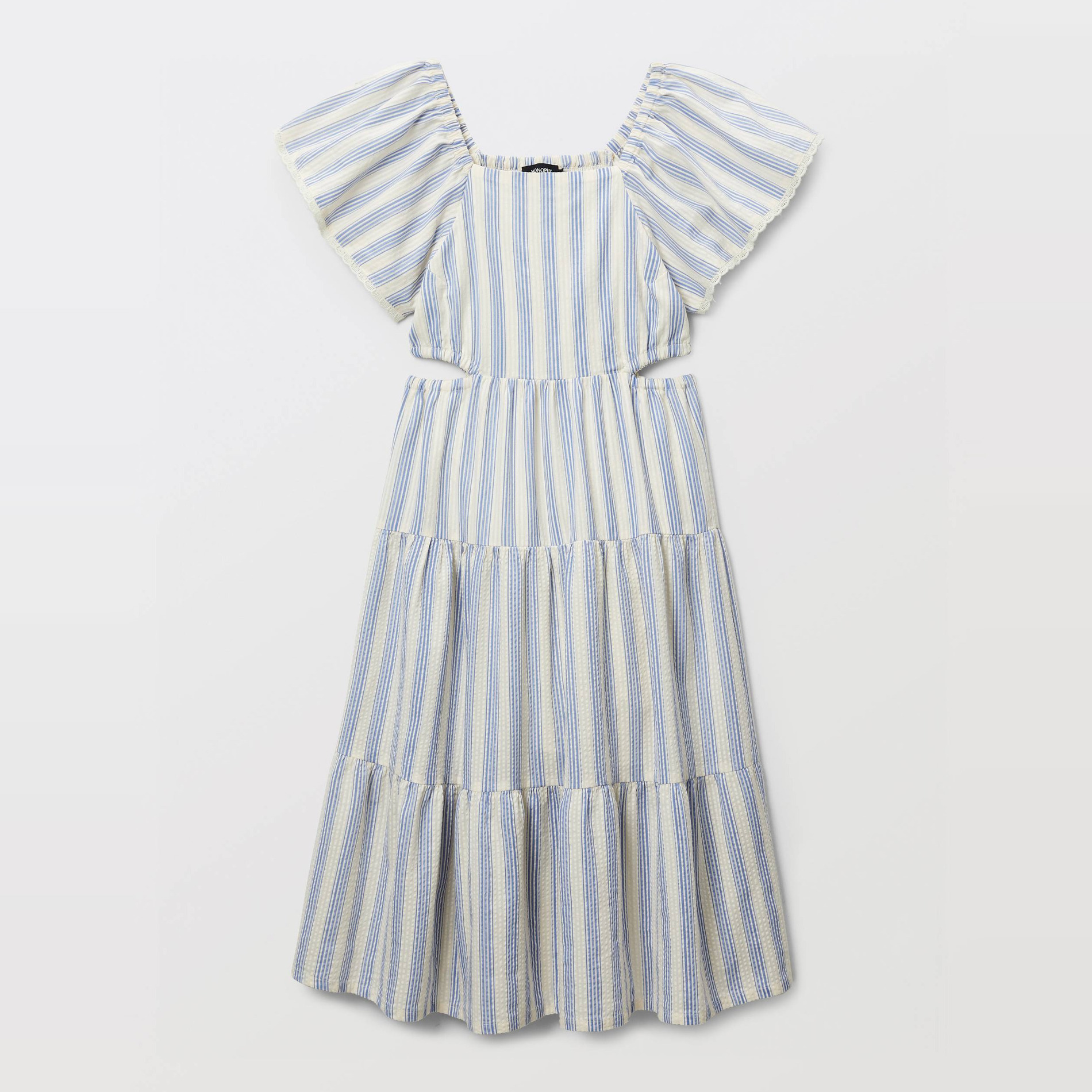 Robe longue rayée avec détails de découpes, MONOPRIX