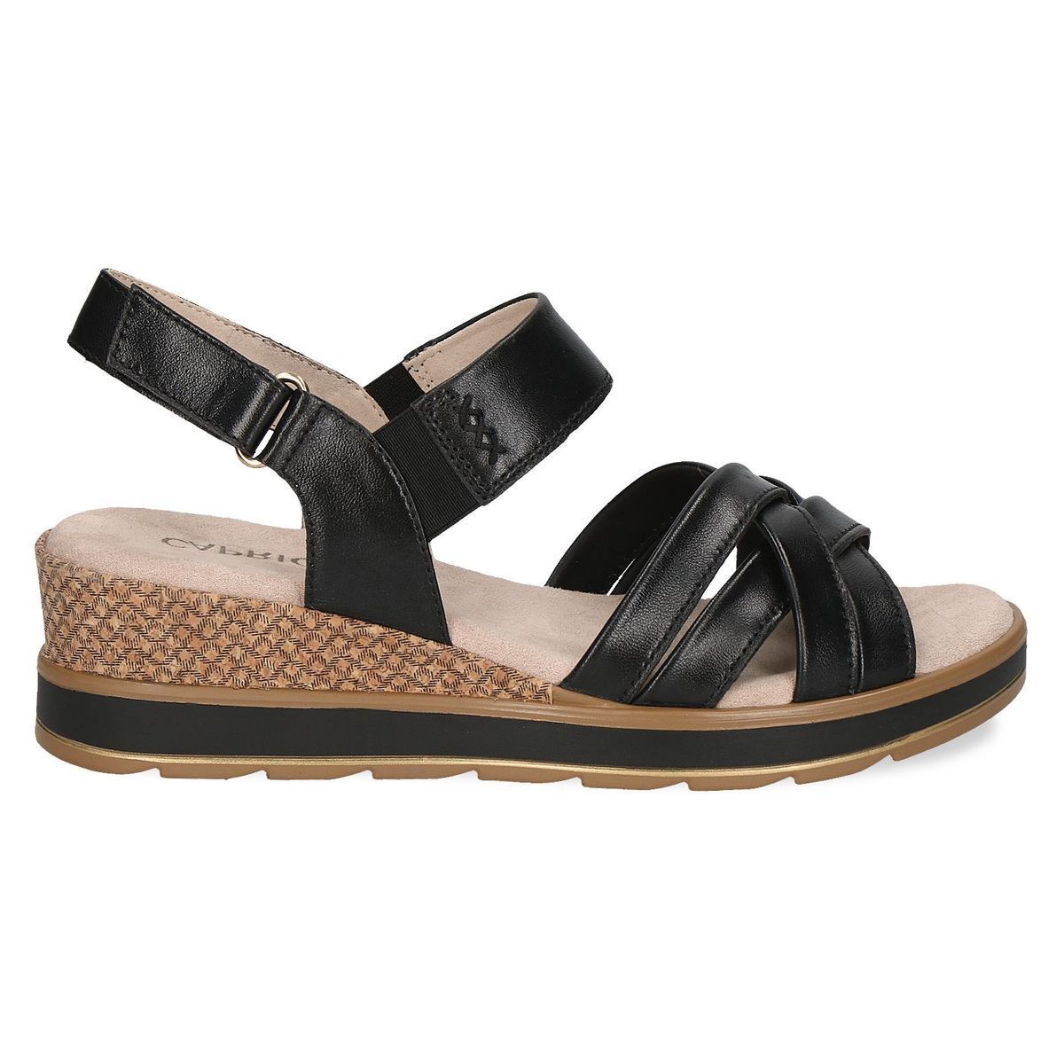 Sandales Mules Caprice En Cuir Noir - Talon Bas, élastique Tissu, Pointures 36 à 41, Neuf Avec Emballage