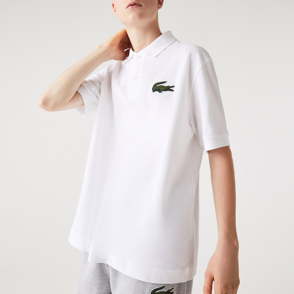Image of Embroidered Logo Polo Shirt in Organic Cotton and Loose Fit with Short Sleeves