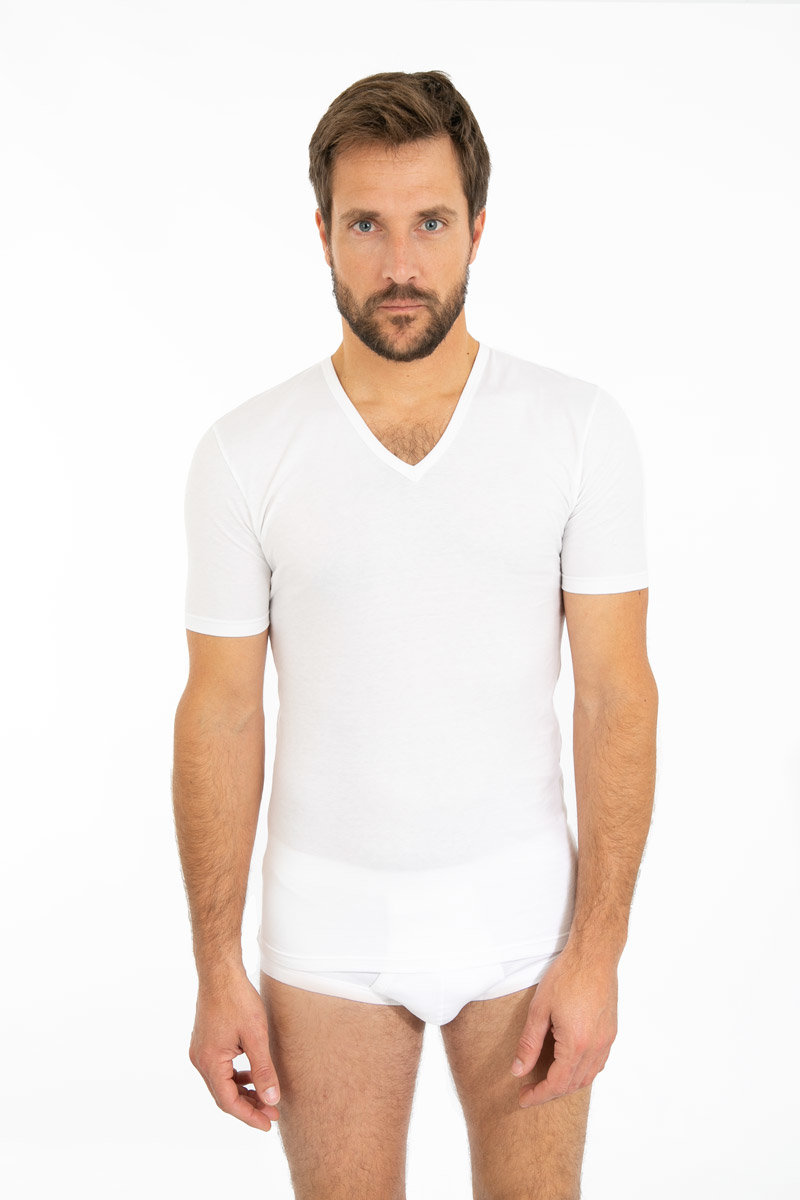 T-shirt col V en coton léger, ARMOR-LUX