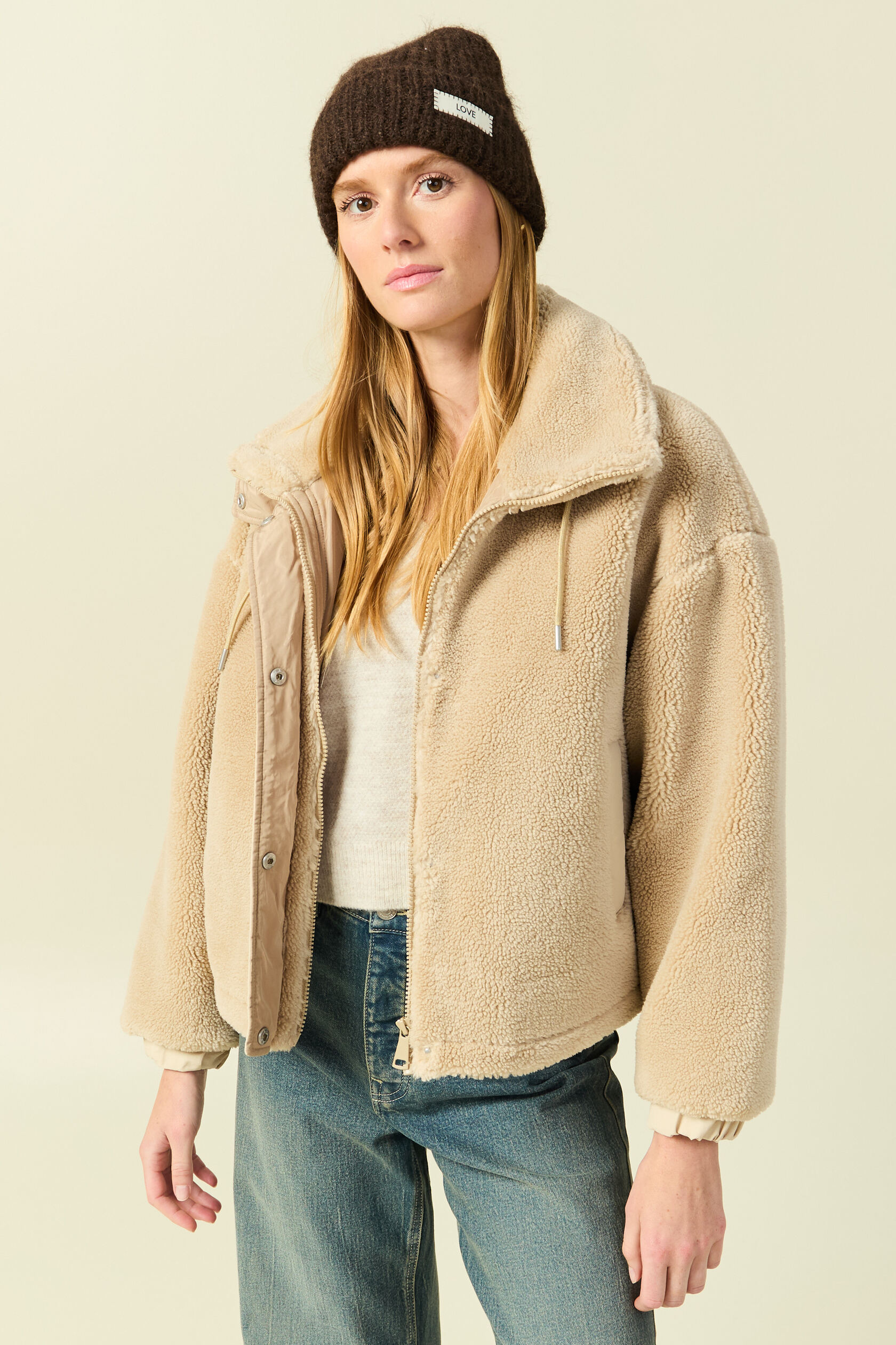 Veste oversize effet polaire col montant, BONOBO