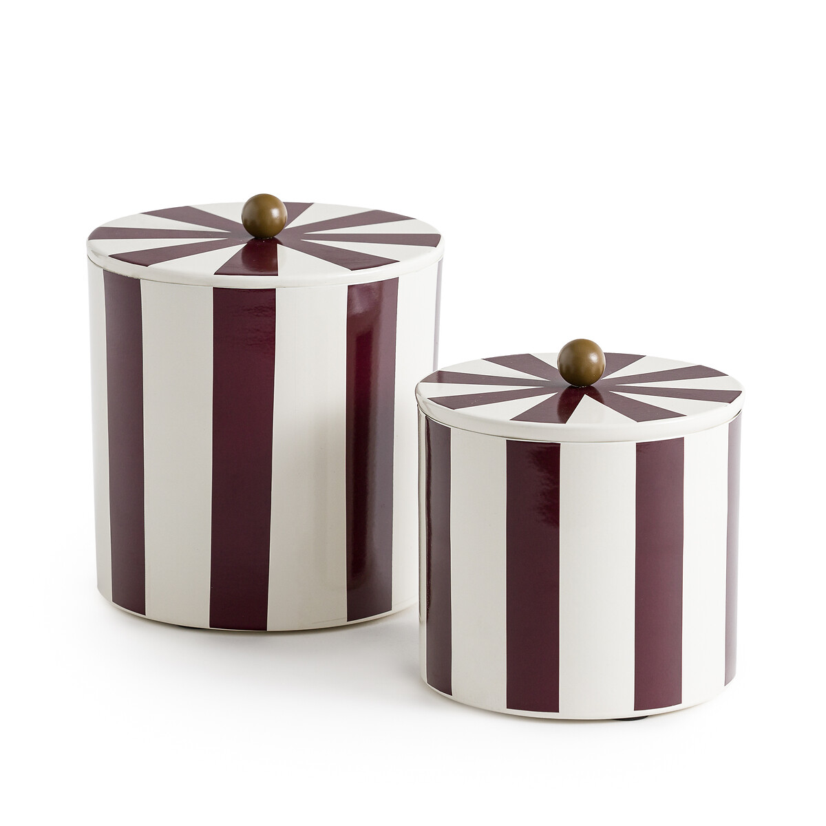 Set of 2 arlin striped metal tins ecru/burgundy La Redoute Interieurs ...