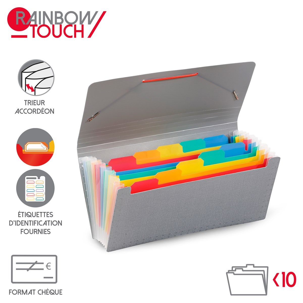 Trieur accordéon bureau 12 positions en plastique format chèque - Rainbow  Class - La Poste