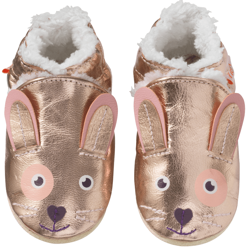 Chaussons cuir souple fourrés Luna le lapin, TICHOUPS