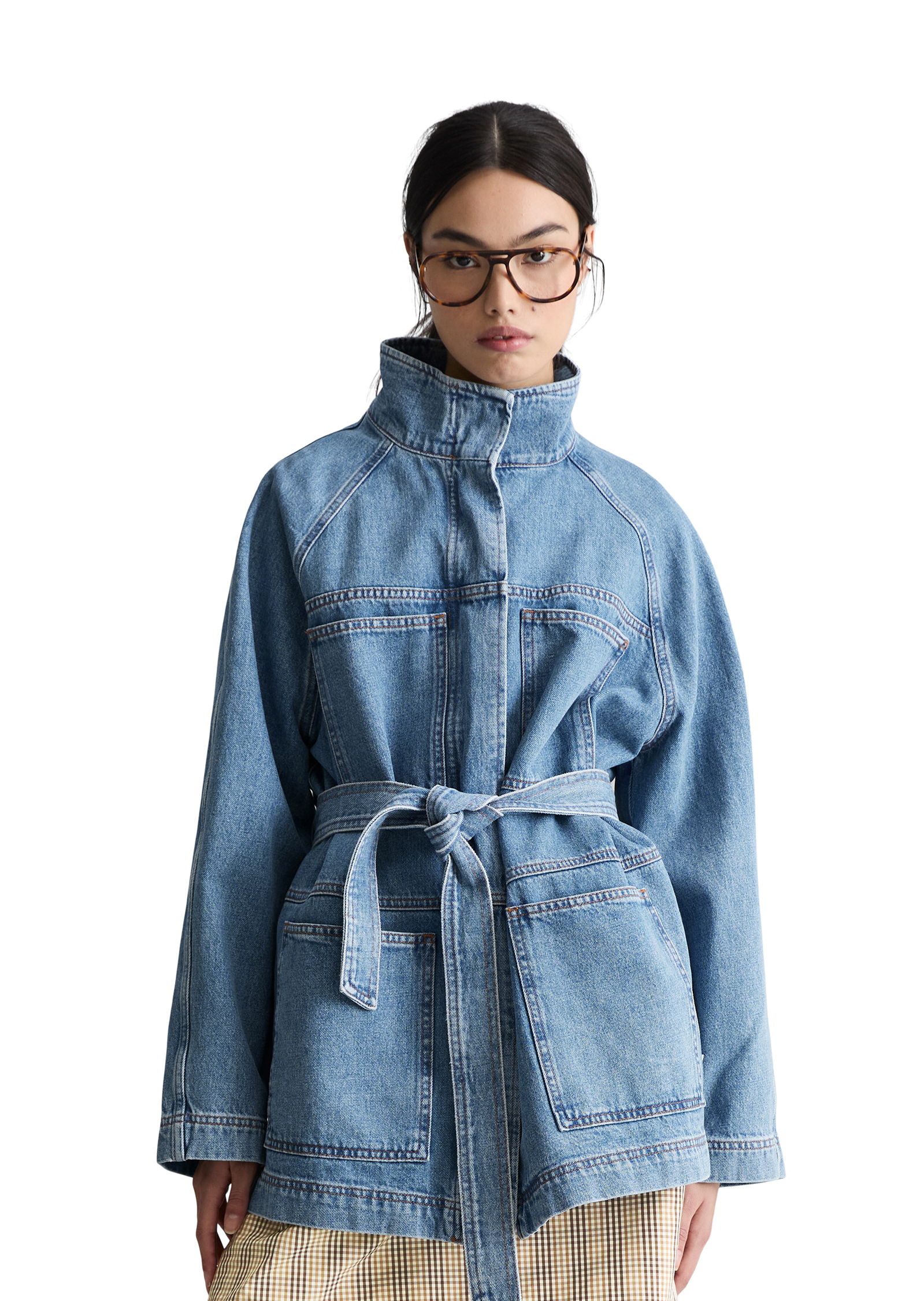Veste en jean Funnel-Neck relaxed avec des fibres de feuilles d'ananas, MARC O’POLO DENIM