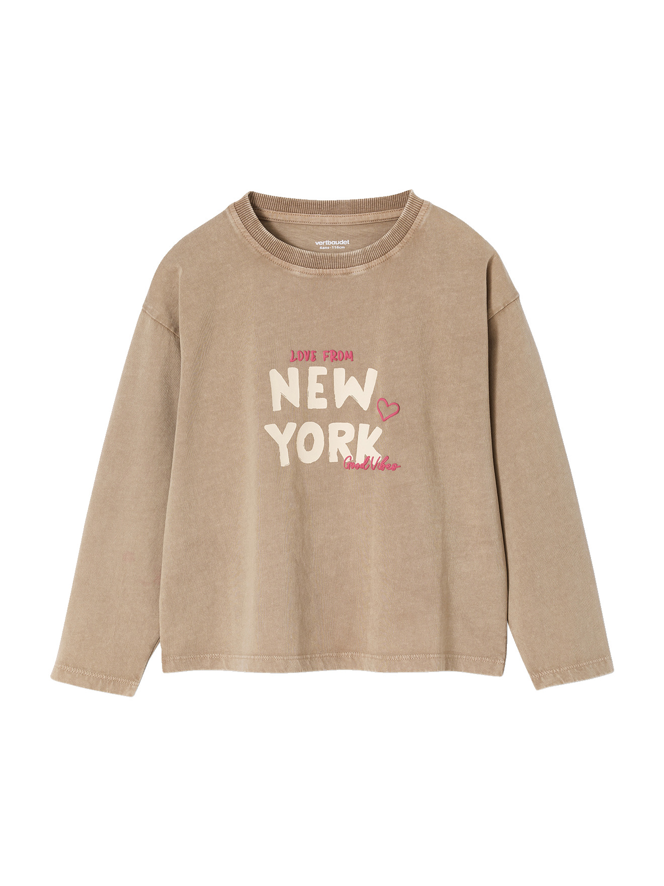Tee-shirt New York avec touches fluo manches longues, VERTBAUDET