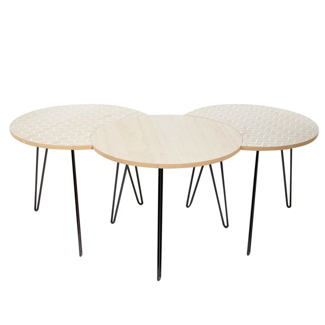 3 Tables Scandinaves - Diam. 45 Cm Couleur beige <span itemprop=