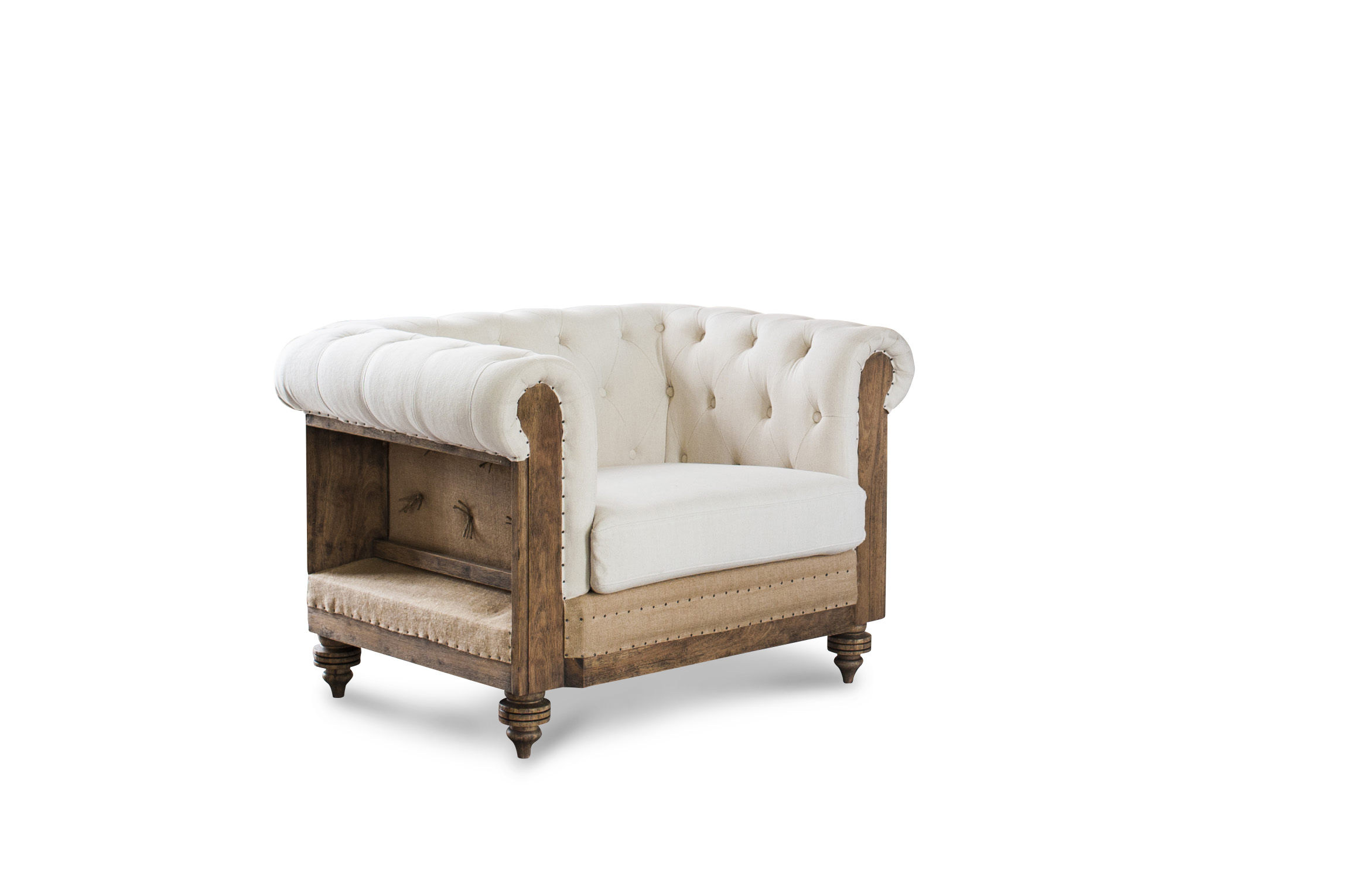 Fauteuil chesterfield en lin et coton MONTAIGU, PRODUIT INTERIEUR BRUT