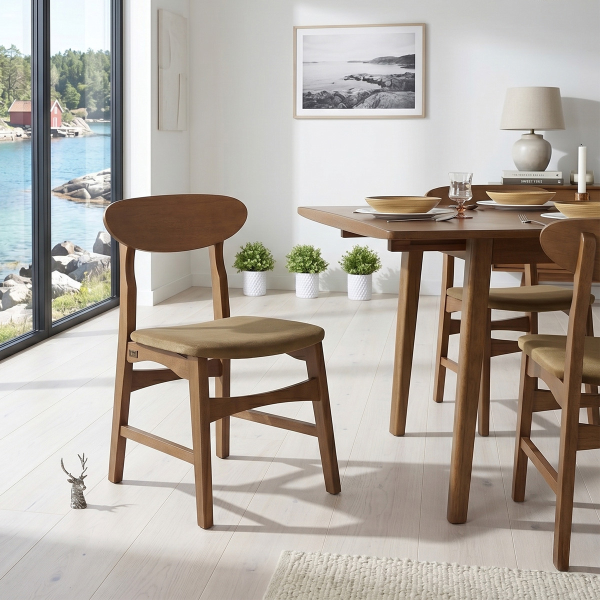 Lot de 2 chaises en hévéa massif teinte foncée et velours DALHIA, ROBIN DES BOIS