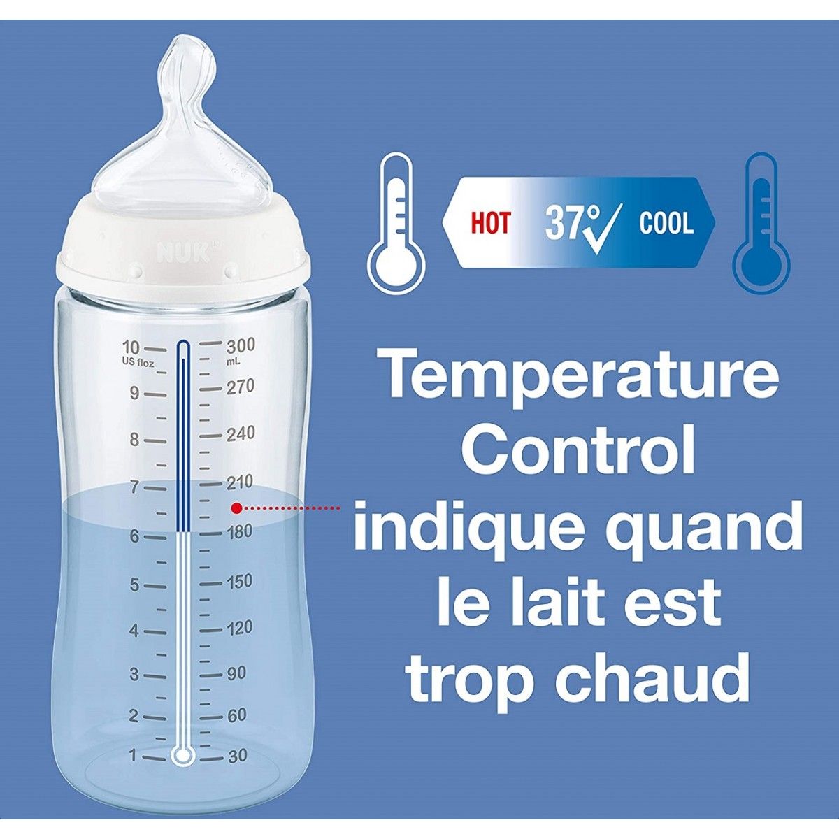 NUK First Choice+ - Biberons pour bébé - 6 à 18 mois - Valve anti-colique -  Sans BPA - 300 ml - Tétine en silicone - Avec contrôle de la température 