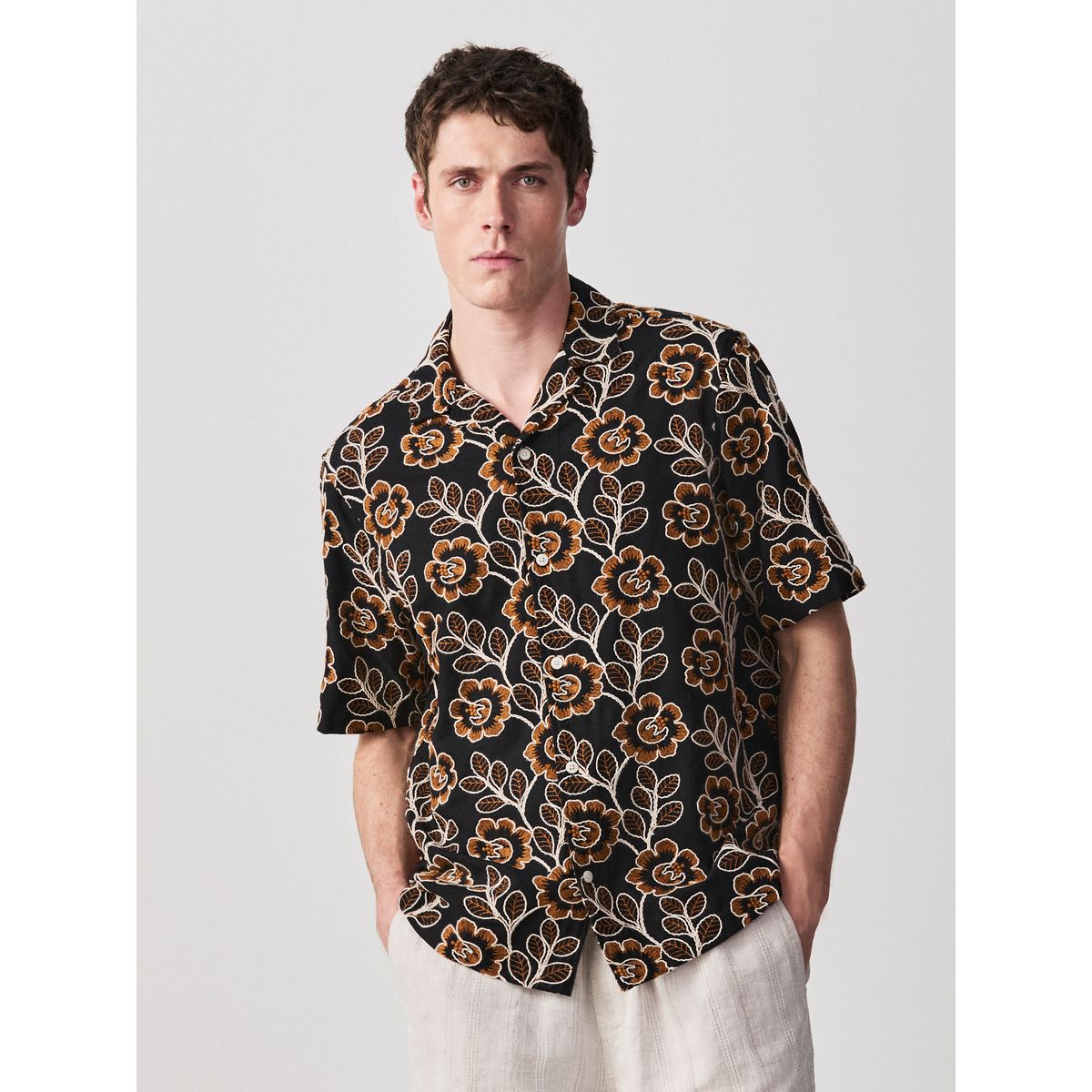 Chemise brodée et texturée à manches courtes, NEXT