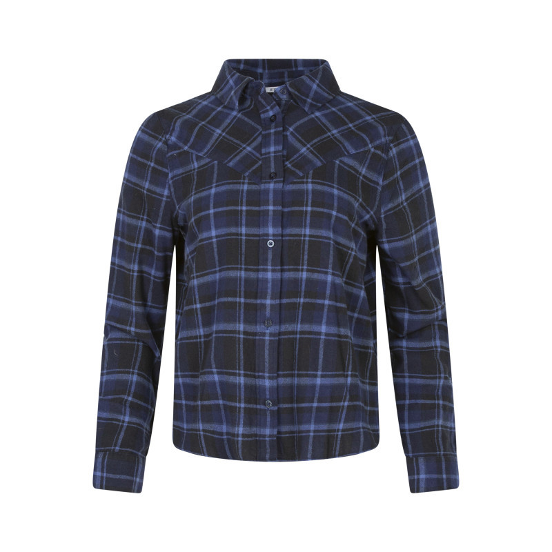 Chemisier blouse en coton marine à carreaux avec une coupe ajustée, MUSTANG
