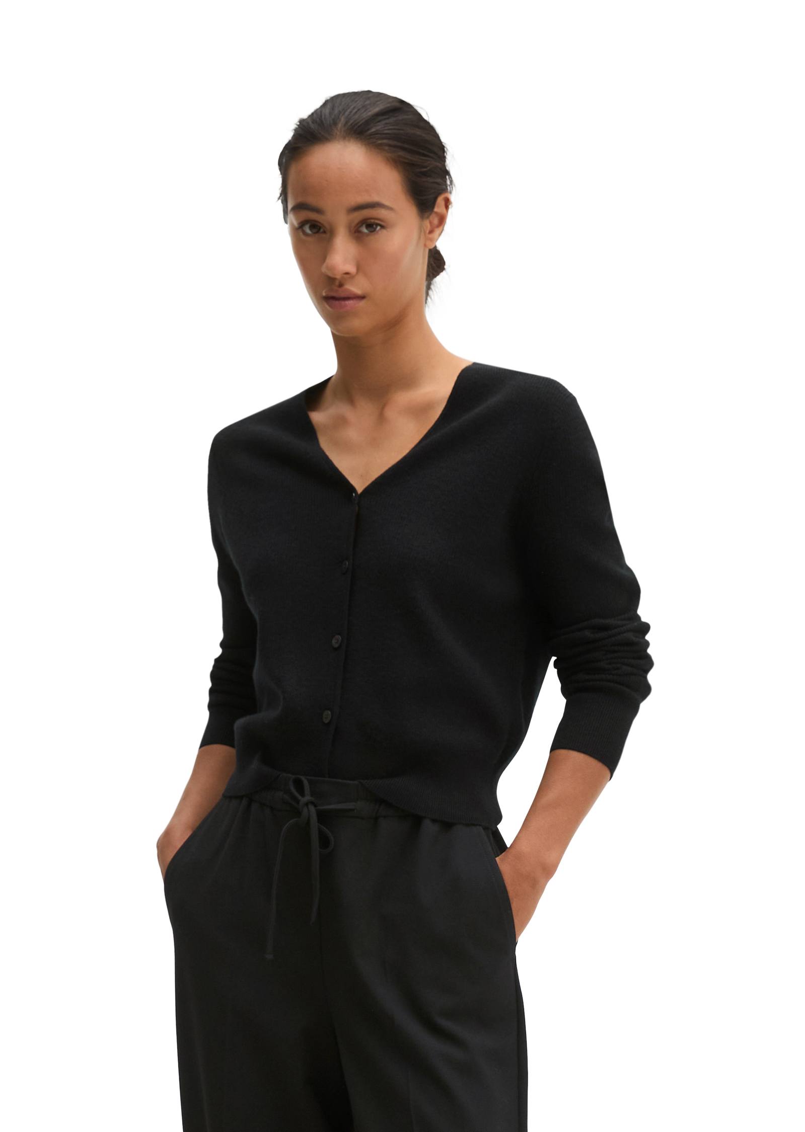 Cardigan slim court en mélange de laine vierge douce, MARC O'POLO