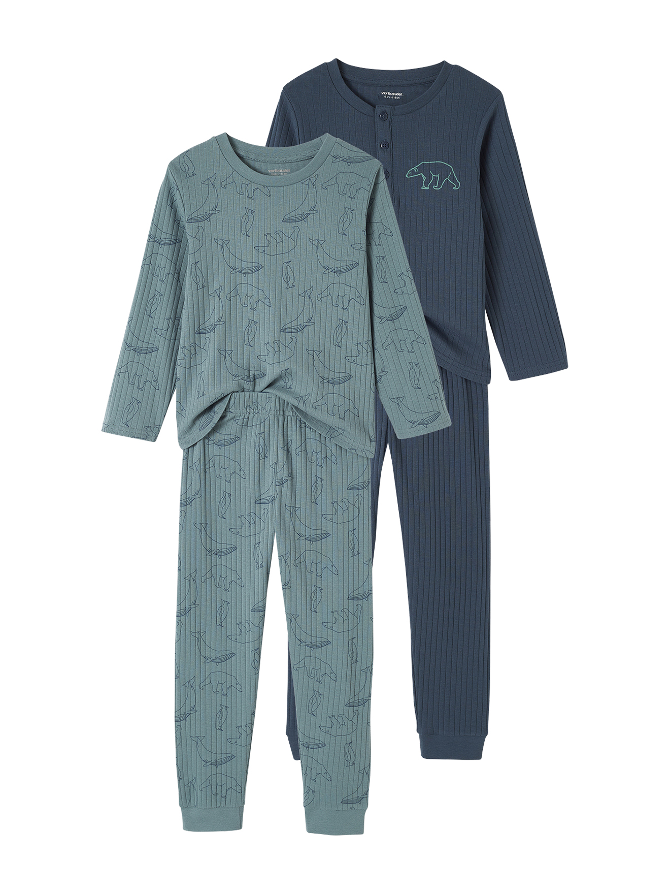 Lot de 2 pyjamas "ours" en maille côtelée, VERTBAUDET