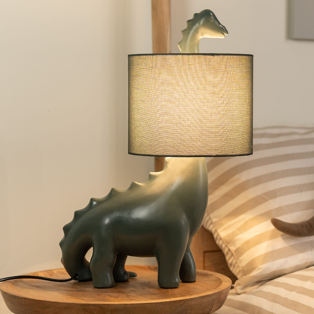 Dinosaur Table Lamp with Shade in Forest Green, SO'HOME