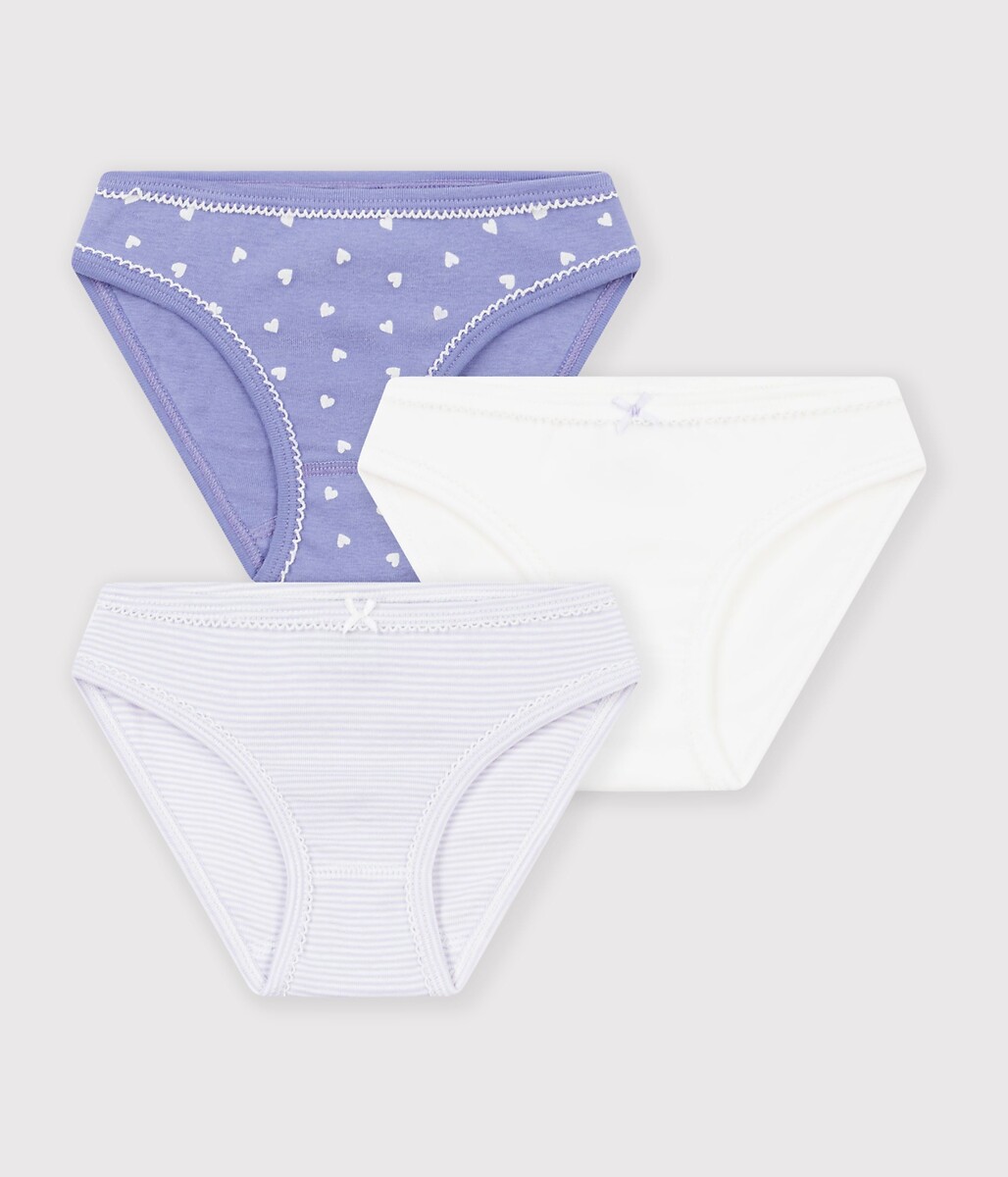 Lot de 3 culottes, 1 unie, 1 imprimée coeurs, 1 rayée, PETIT BATEAU