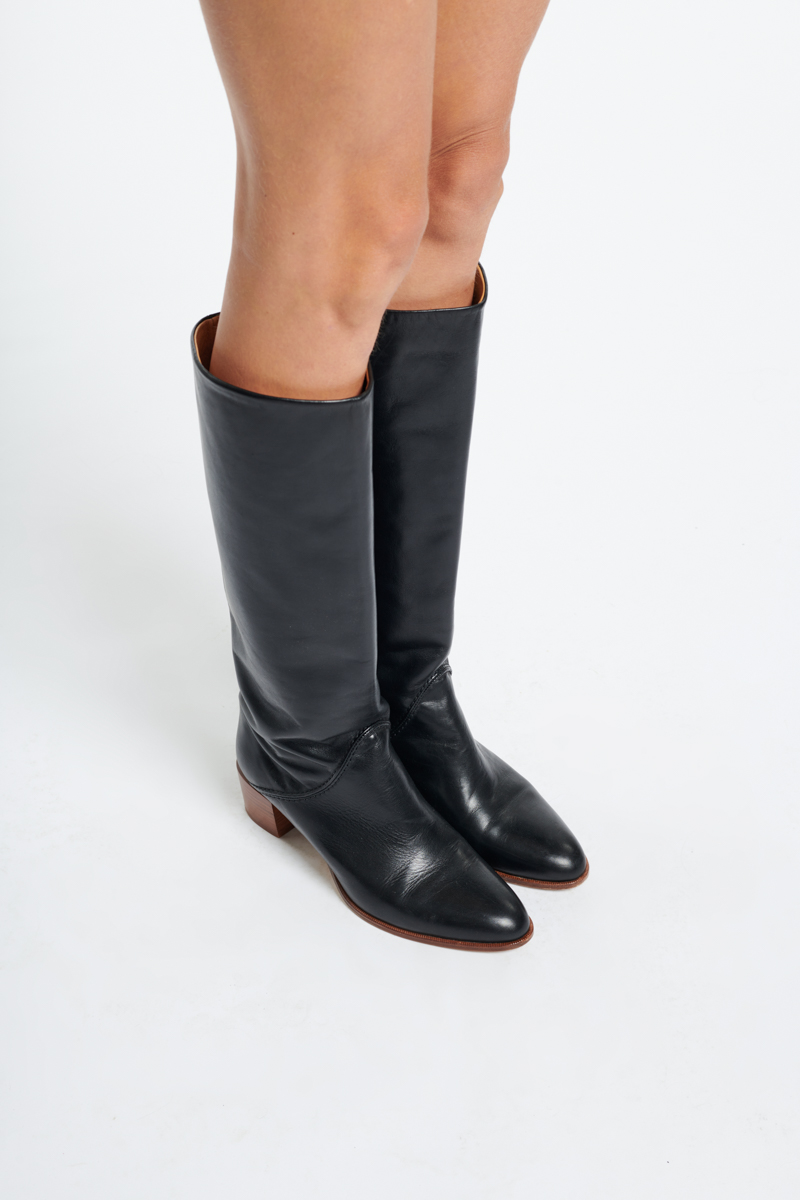 Bottes en cuir lisse talon large noir Vanessa Bruno La Redoute