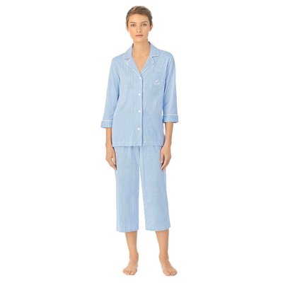 Pyjama long, manches 3/4 rayé en coton LAUREN RALPH LAUREN