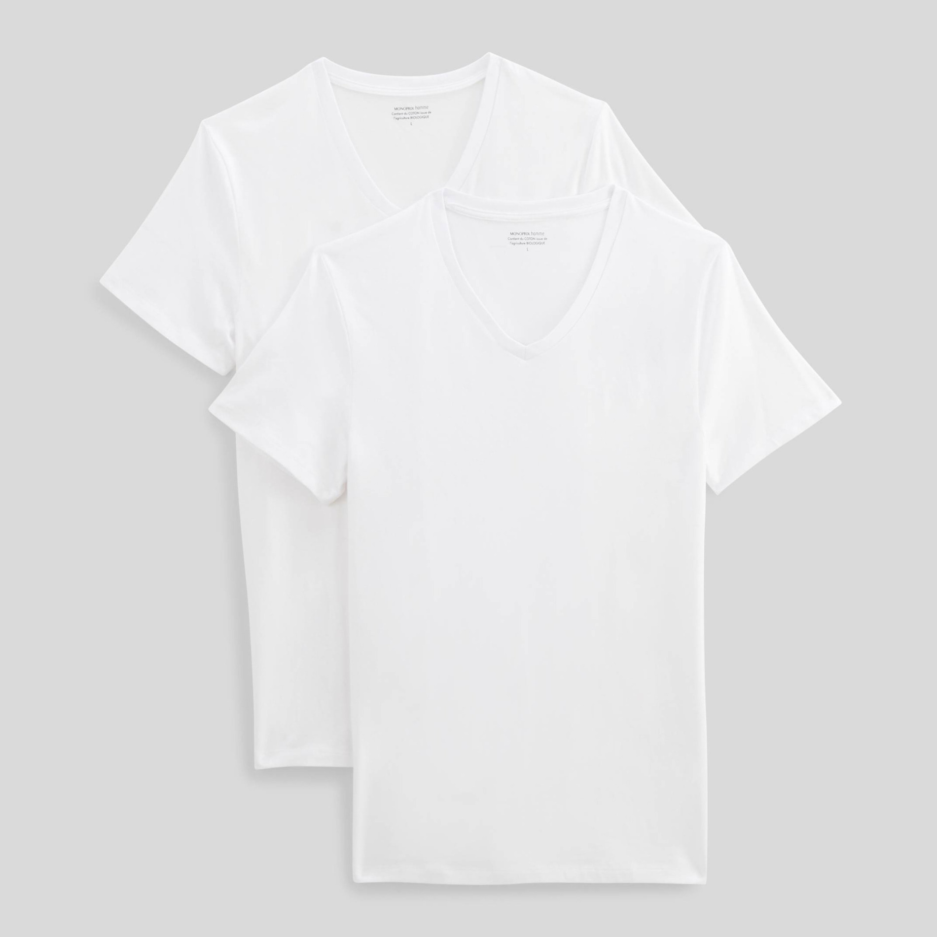 Lot de 2 Tee-shirts col V, MONOPRIX