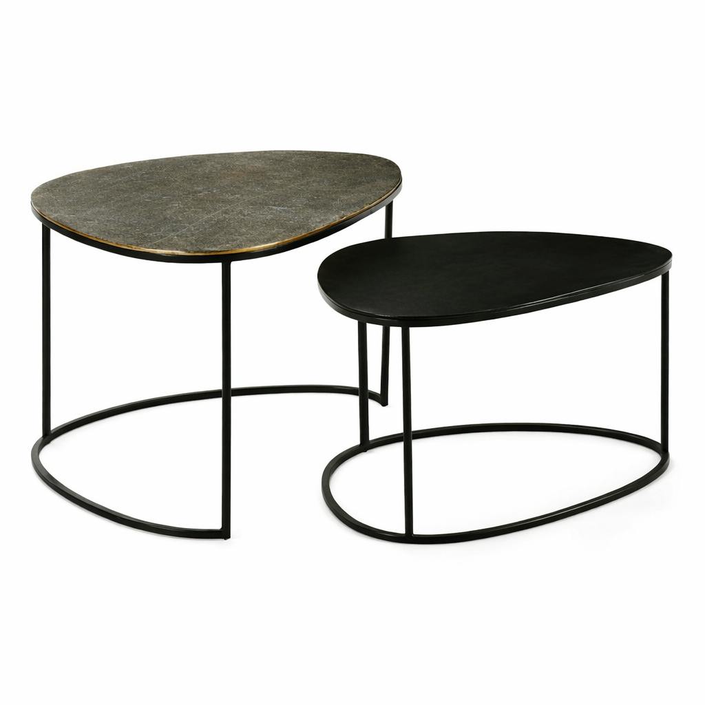 Table basse gigogne design organique noir et or (lot de 2) KANO, PIER IMPORT