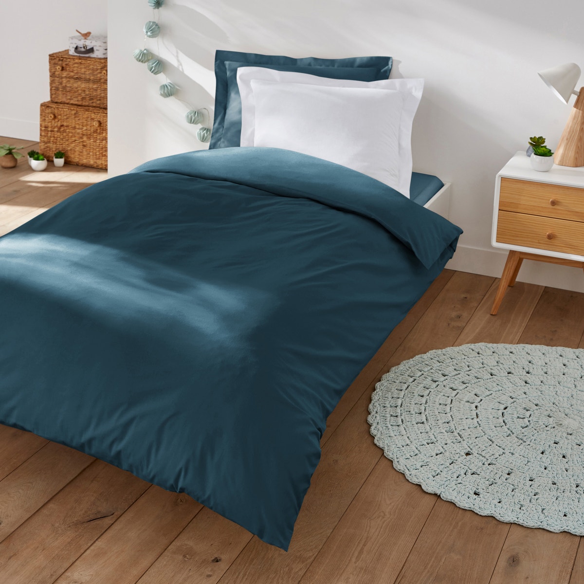 Housse de couette coton Neo marine rayure | Carré Blanc