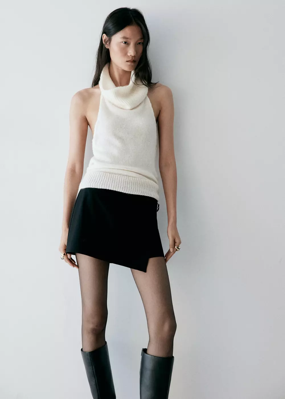 Jupe-short croisée avec boucle, MANGO
