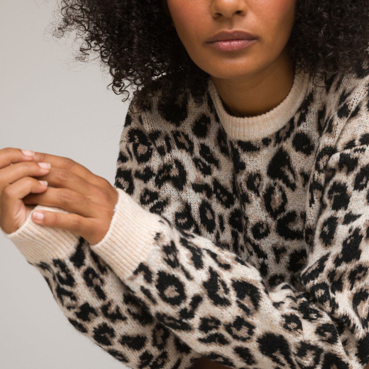 Recycled Leopard Print Jumper with Crew Neck