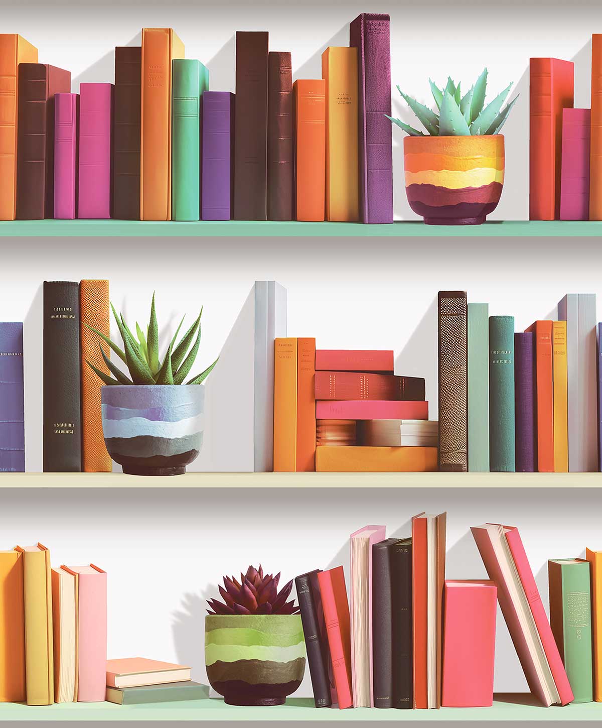 Papier peint étagères livres fond clair lumineux, HEXOA