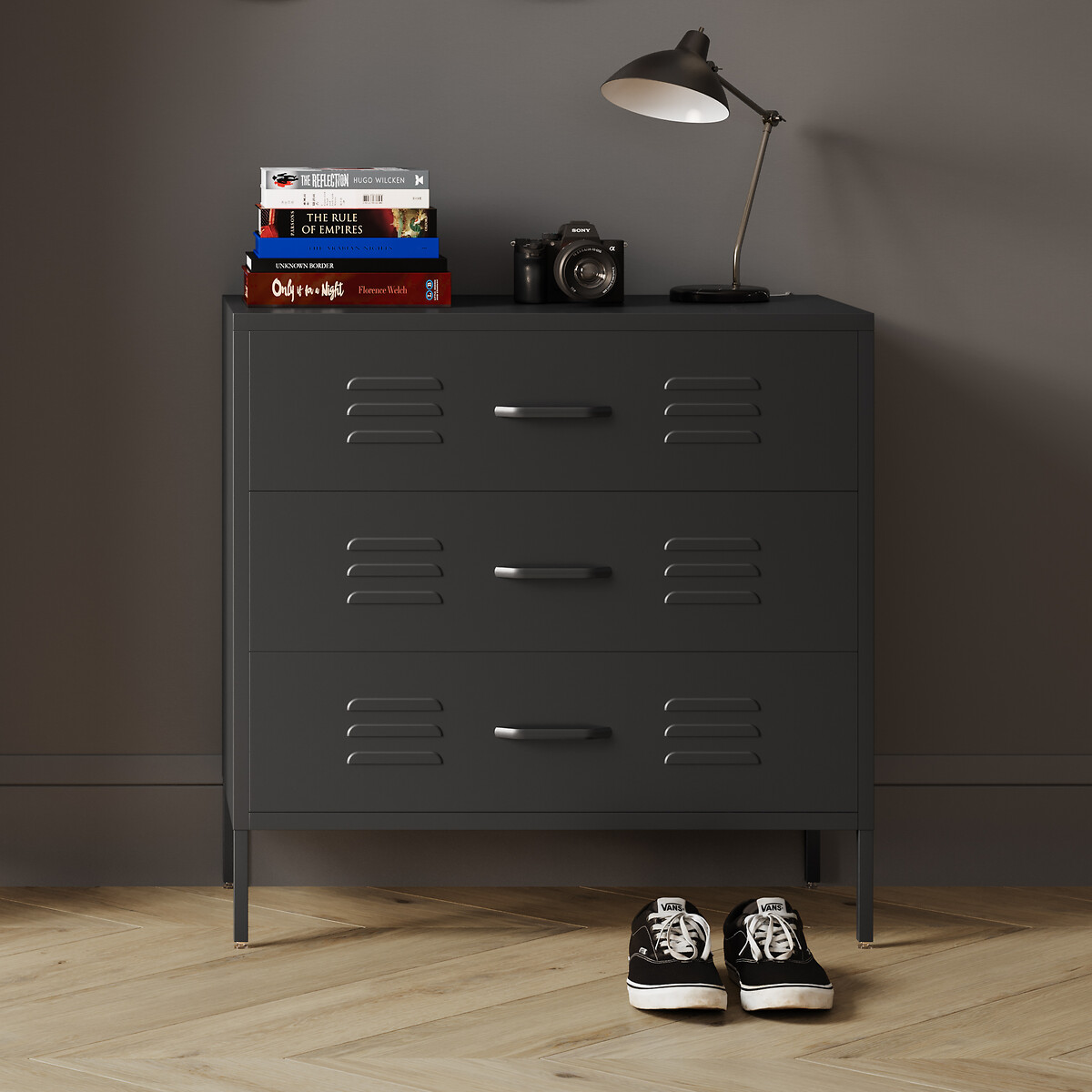 Serena Industrial Metal 3 Drawer Chest, SO'HOME