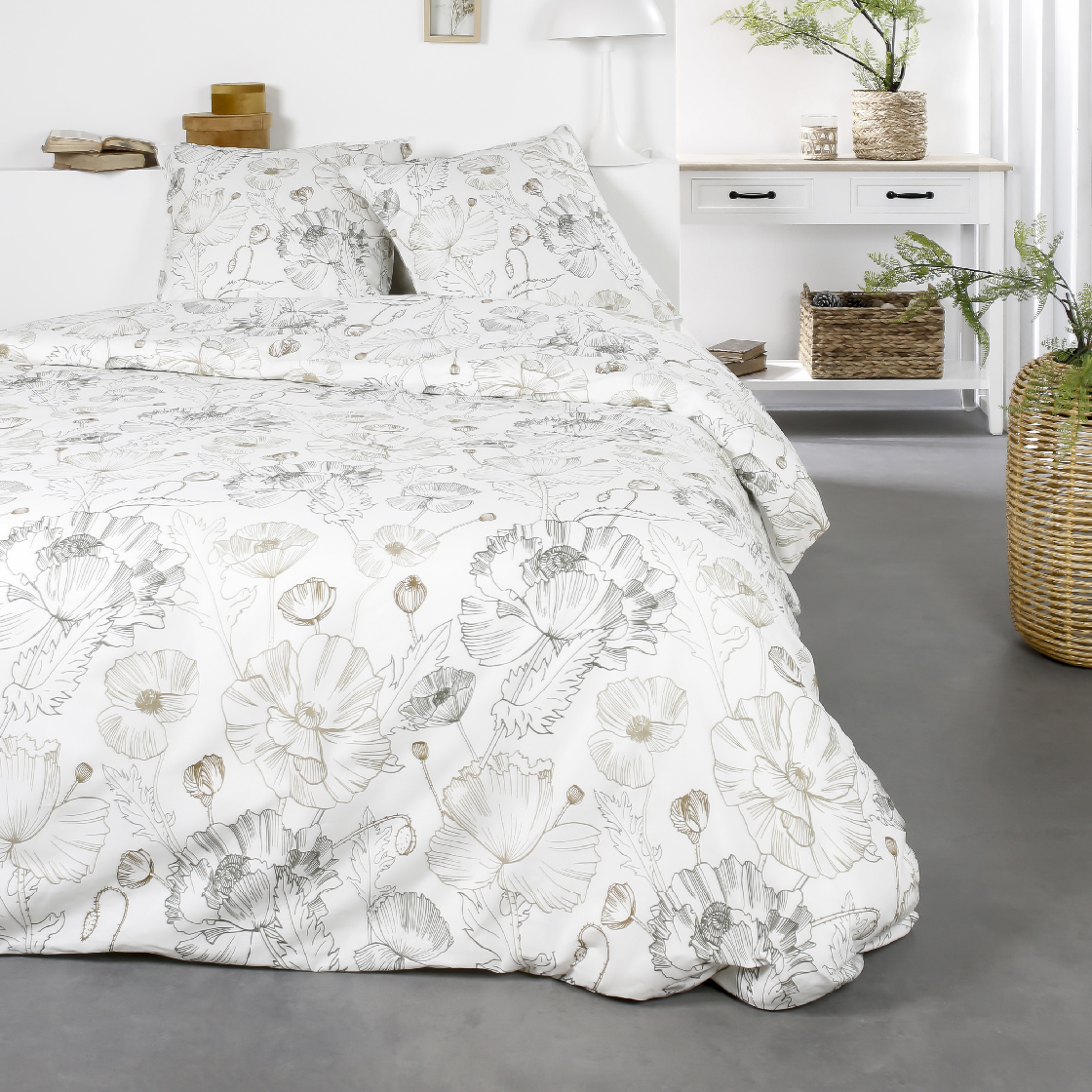 Parure de lit 2 personnes imprimé floral coton SUNSHINE EDDI, TODAY