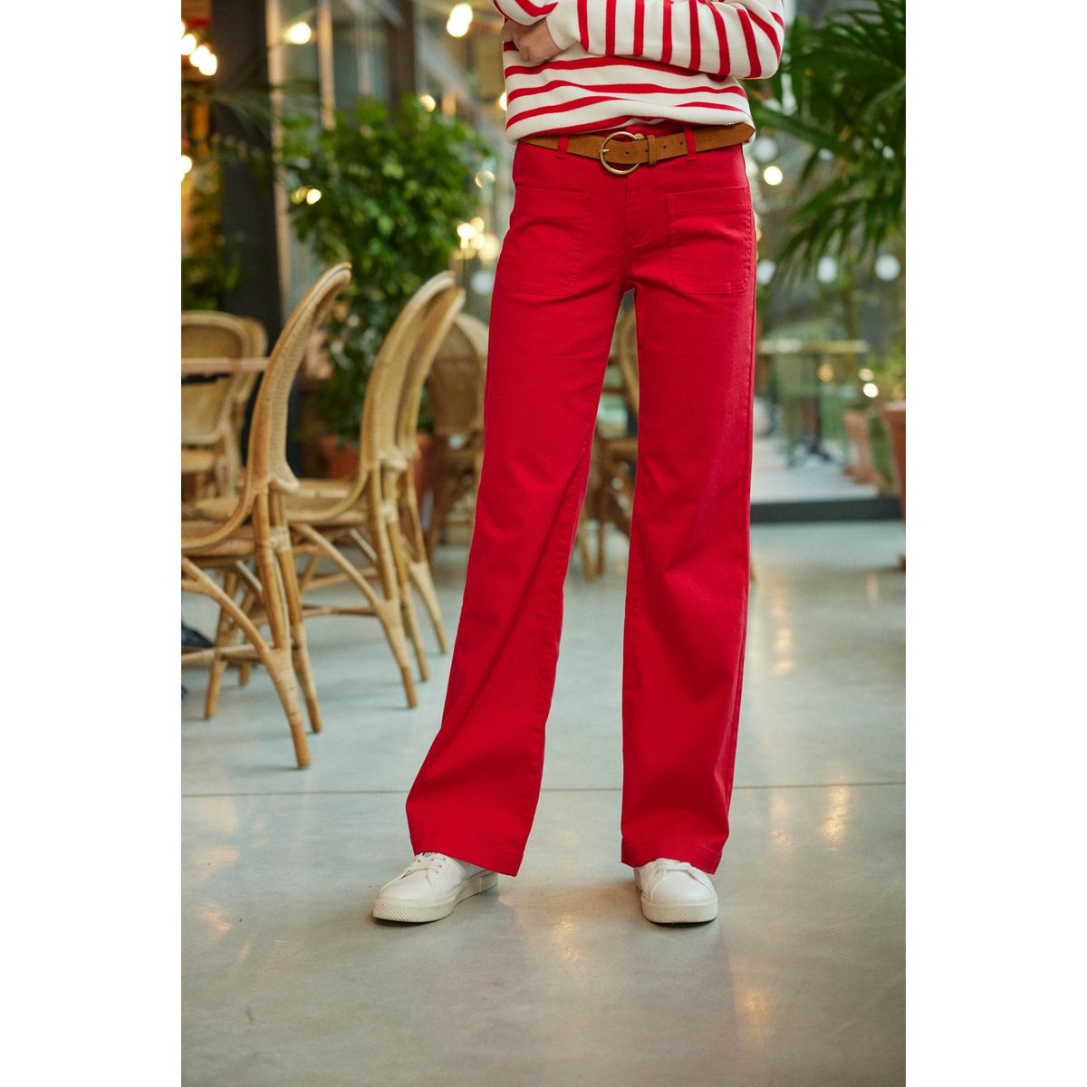 Pantalon large femme discount rouge