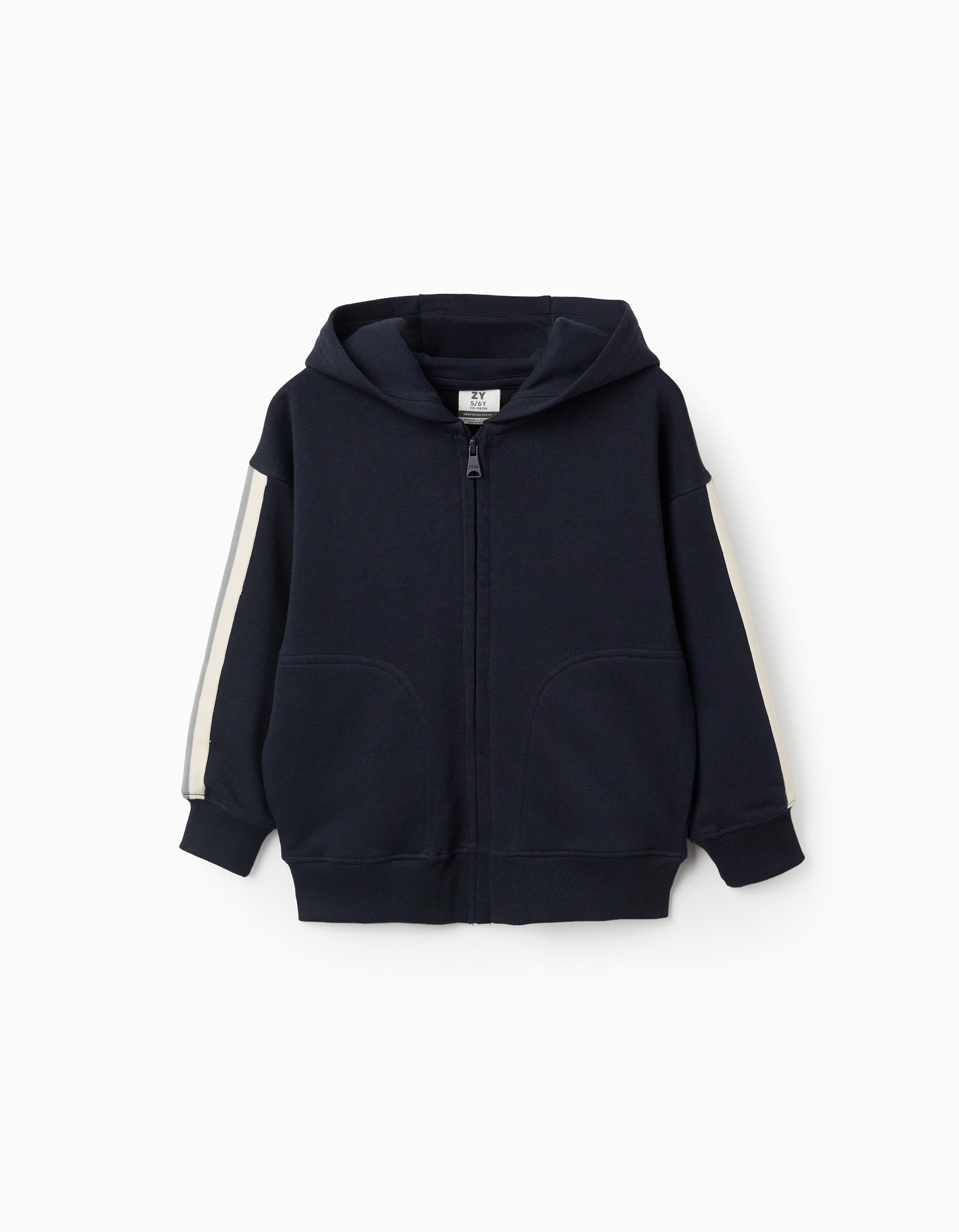 Sweat zippé en coton avec capuche et bande à rayures, ZIPPY