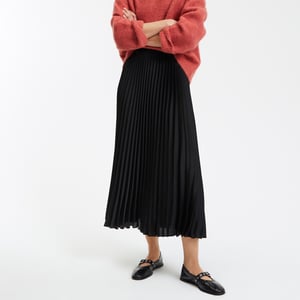 Jupe Plissée Femme Mi-longue Avec Taille élastique - Coupe A-Line Légère, Poches Intégrées - Idéale Printemps/été, Couleur Unie