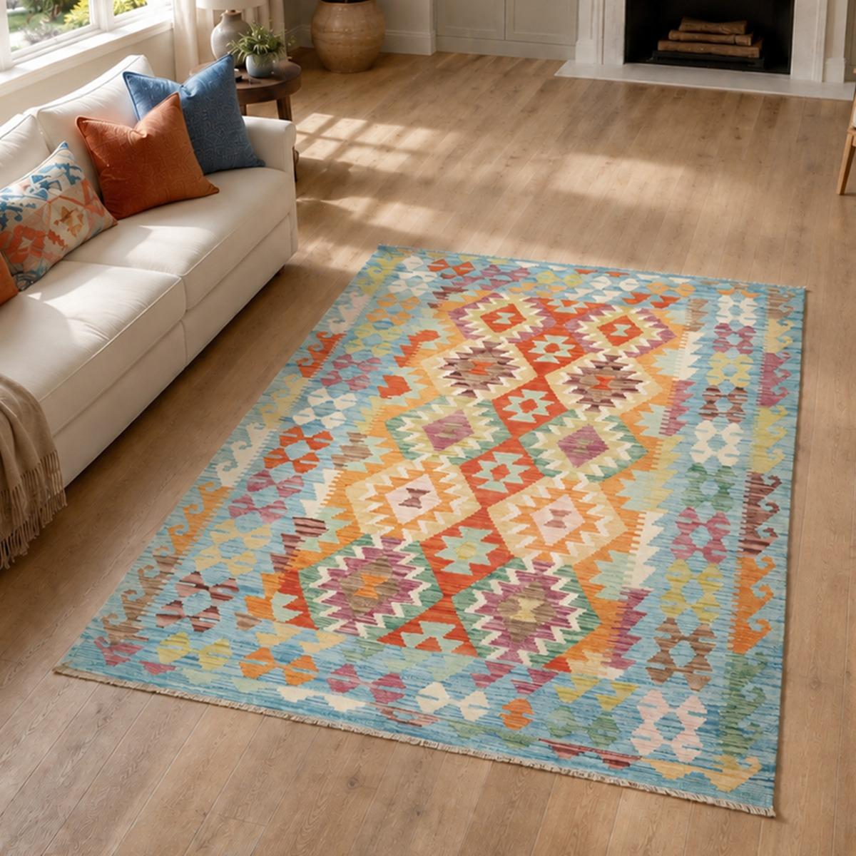 Tapis kilim ethnique, tissé plat en laine naturelle, KILIM 25, UN AMOUR DE TAPIS