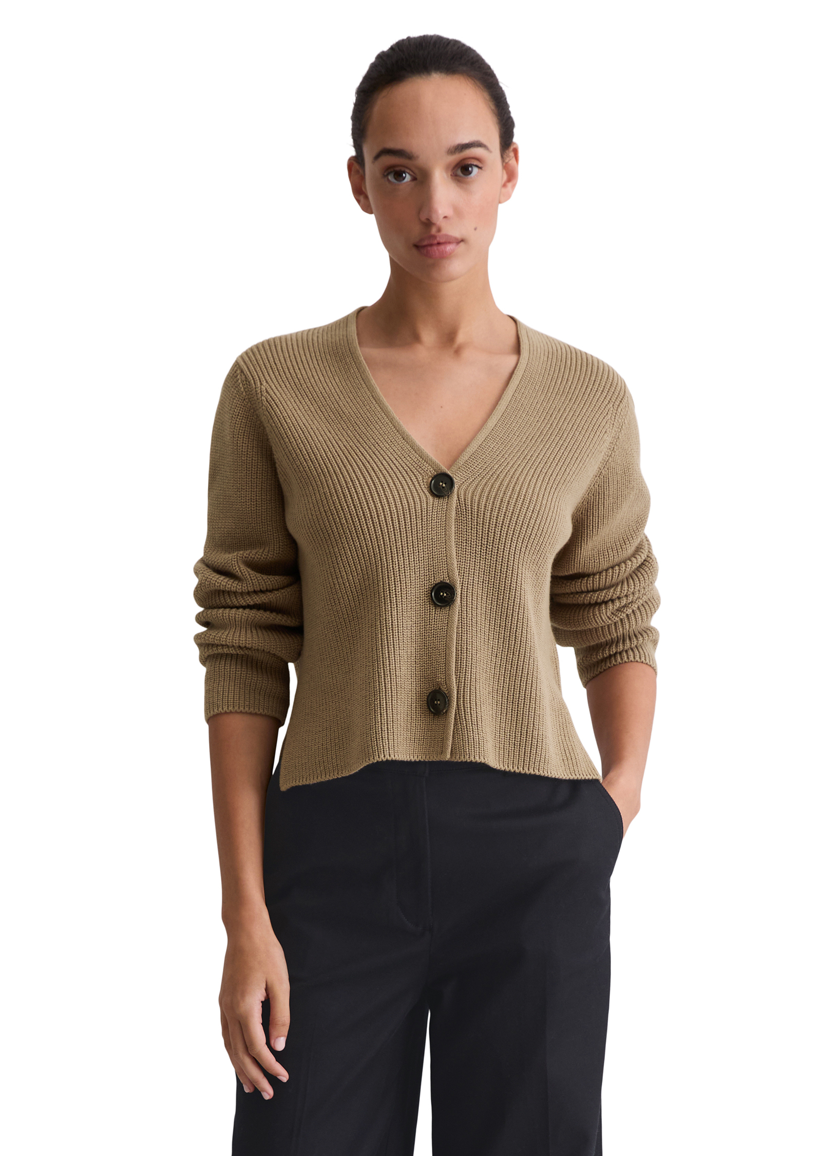 Cardigan col V relaxed en coton organique lourd, MARC O'POLO