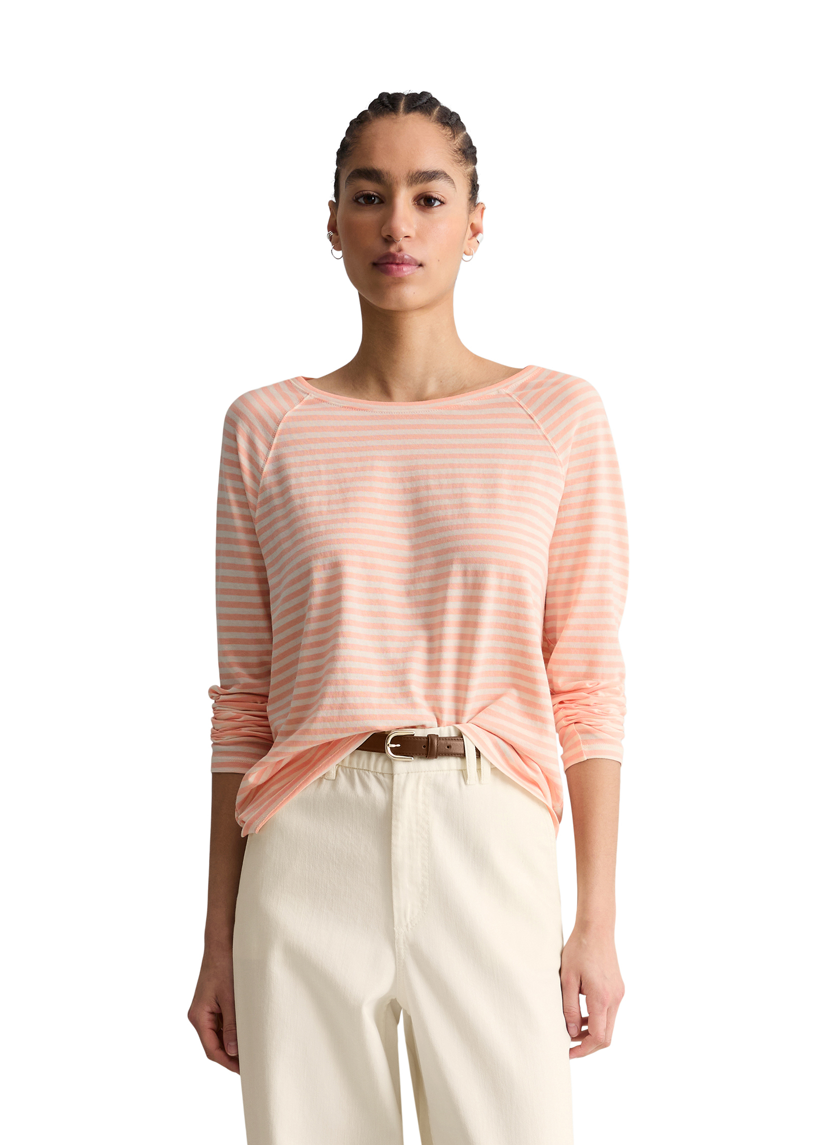 T-shirt long rayé relaxed en jersey à mailles lâches, MARC O’POLO DENIM
