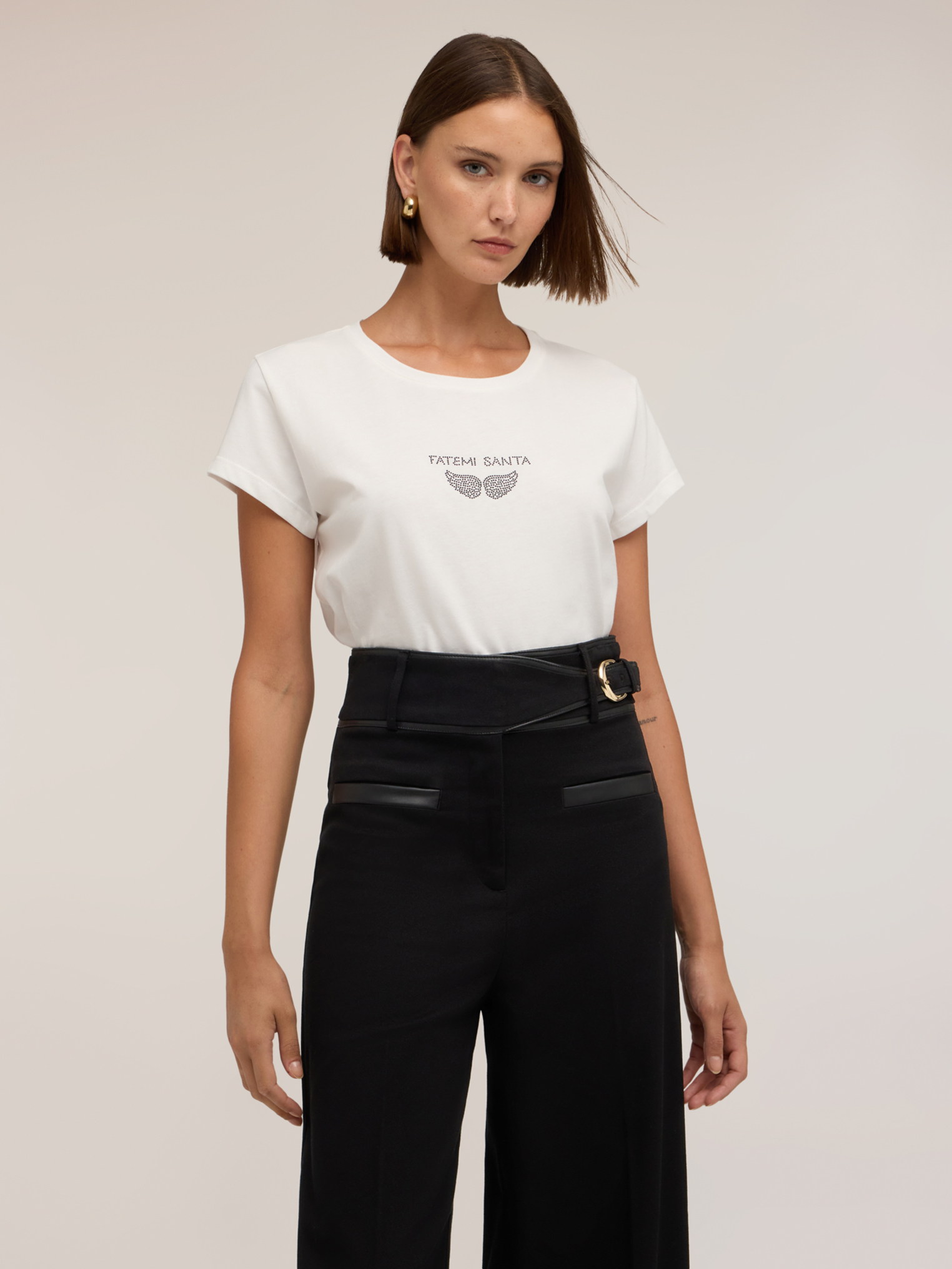 T-shirt avec inscription et ailes en strass, MOTIVI
