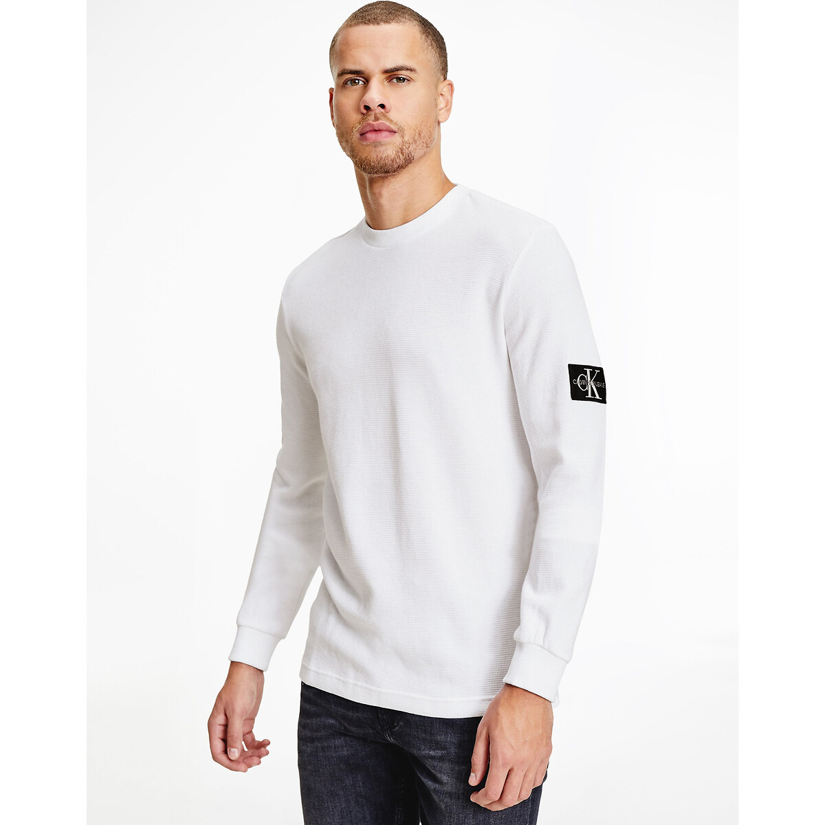 Image of Cotton Long Sleeve T-Shirt with Logo Print on Sleeve