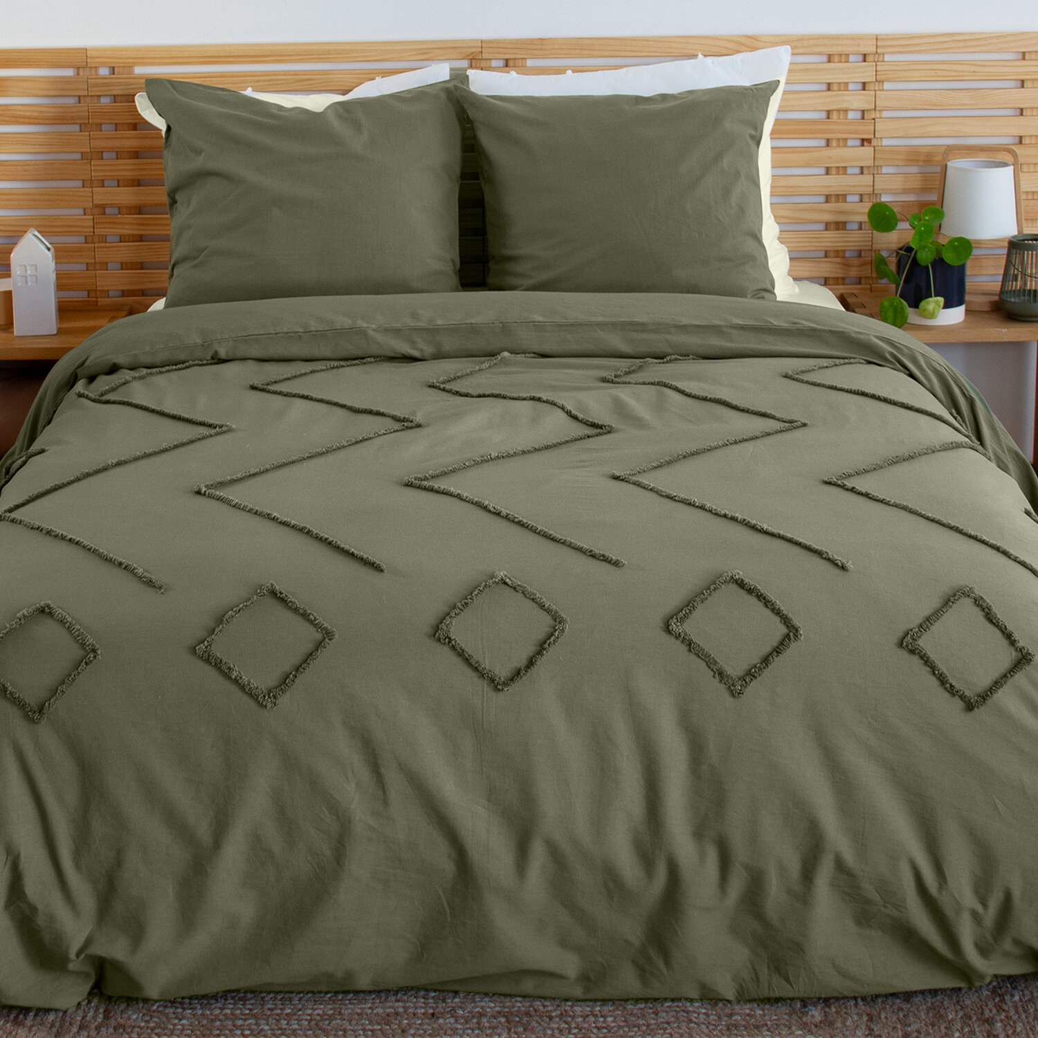 Parure housse de couette en coton uni, Tuféa, C DESIGN HOME TEXTILE