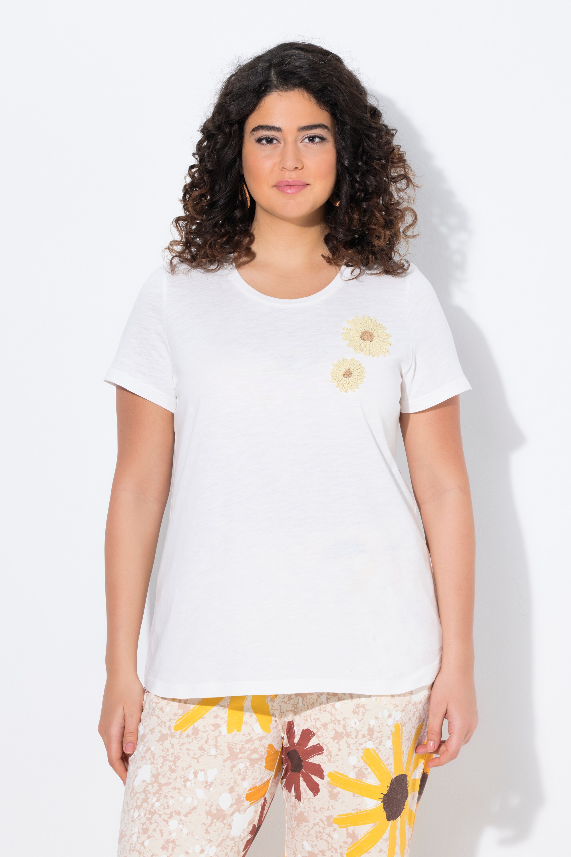 T-shirt en coton bio. Col rond et manches, ULLA POPKEN