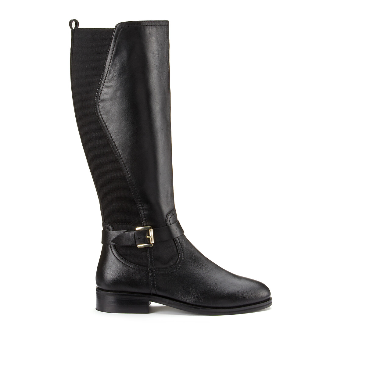 Wide Fit Riding Boots in Leather with Flat Heel