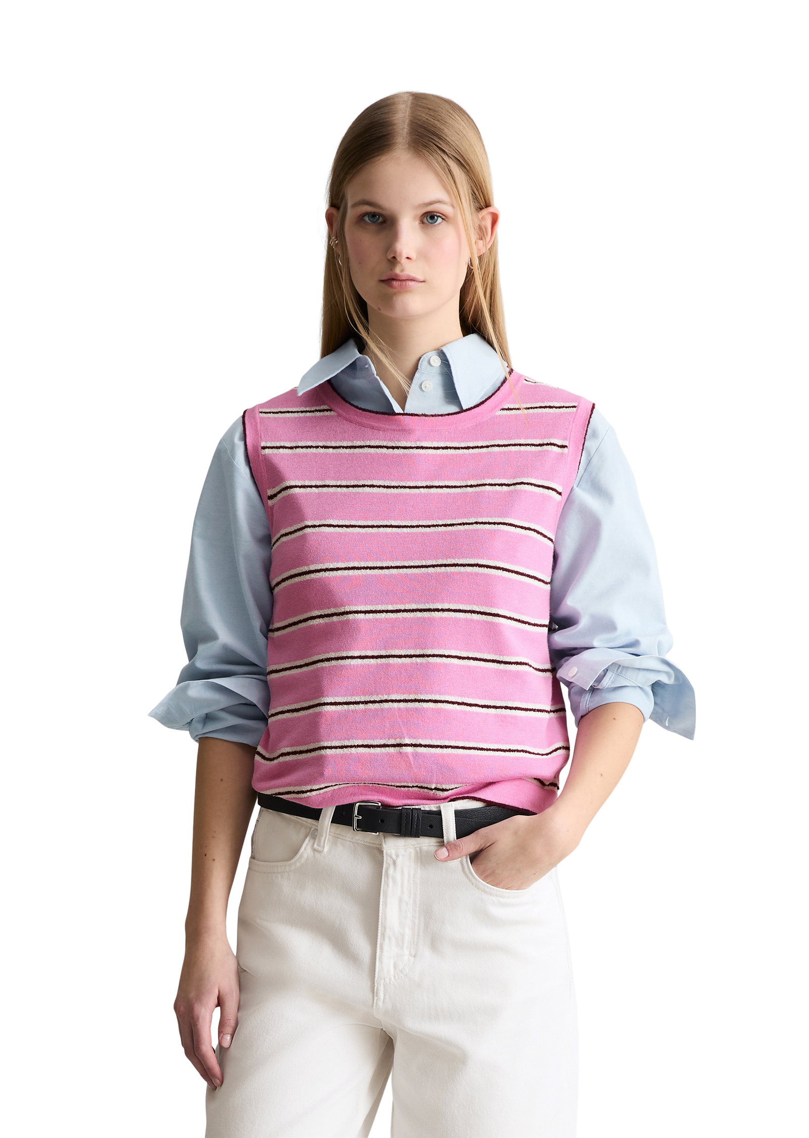 Pull en tricot sans manches regular en mélange coton-modal organique, MARC O’POLO DENIM