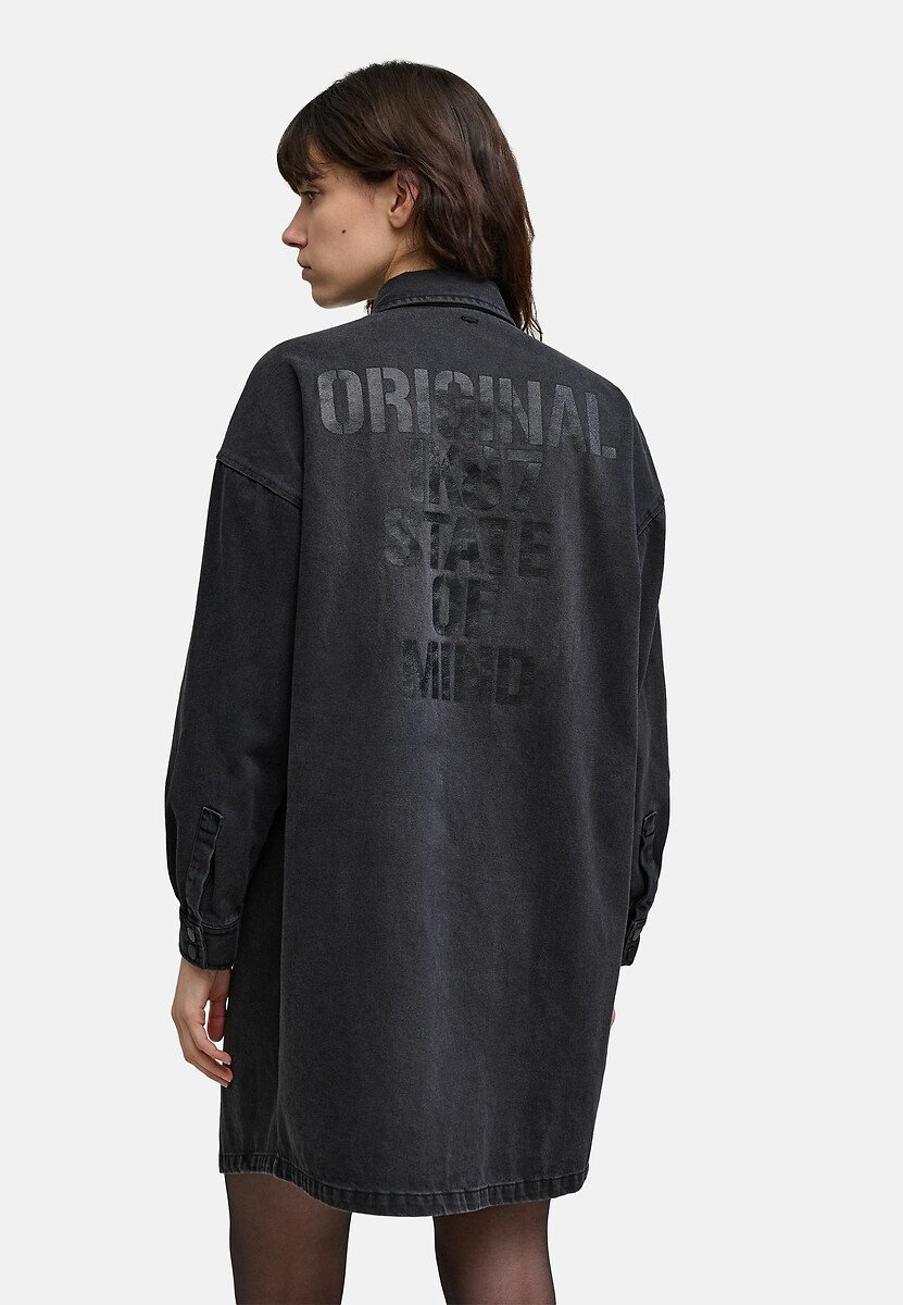 Denim mini shirt dress with long sleeves black Ikks La Redoute