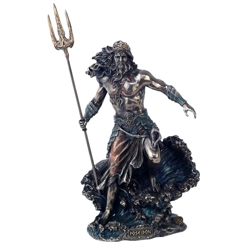 statue poseidon en polyresine de couleur bronze
