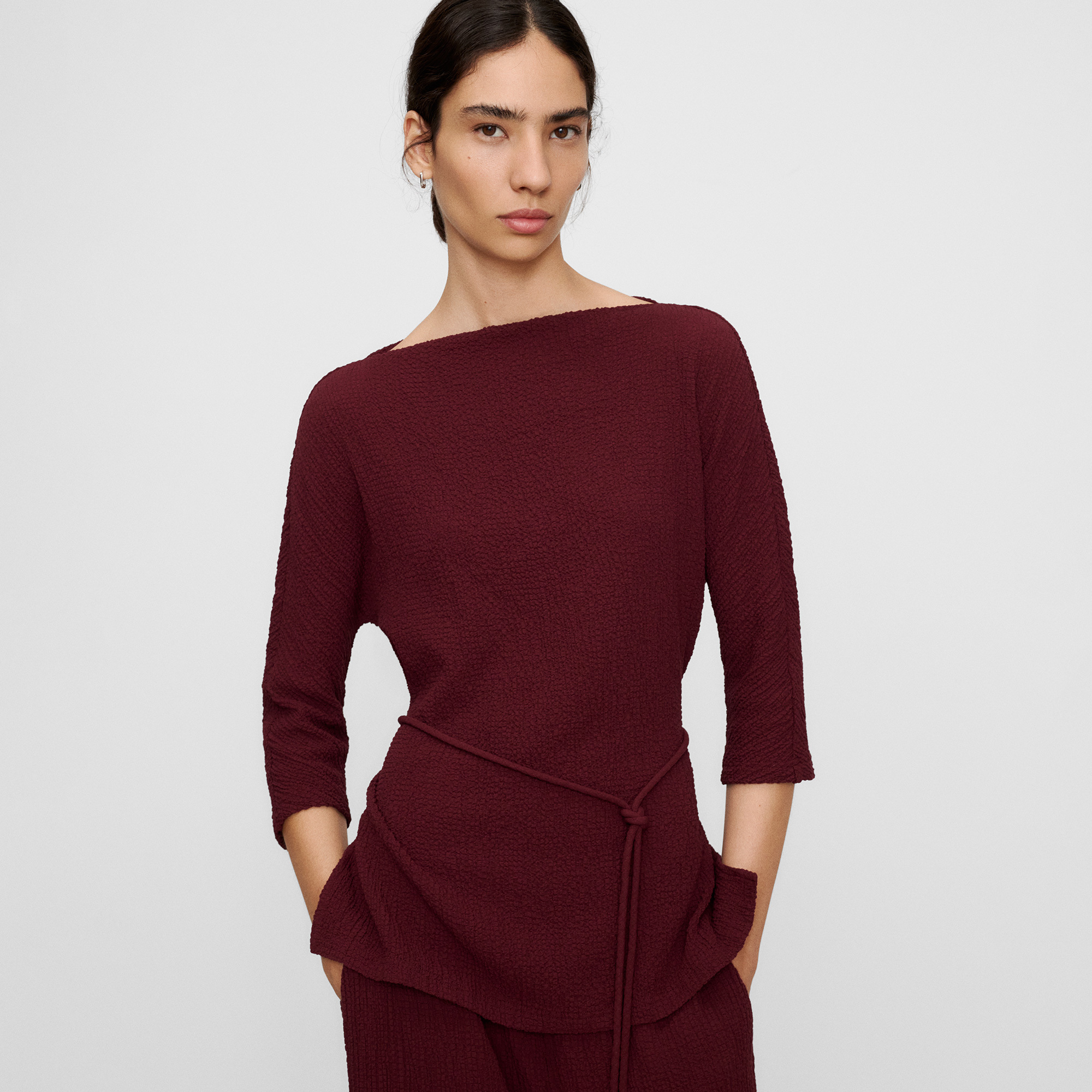 Top bouclé semi-ajusté avec ceinture, ADOLFO DOMINGUEZ