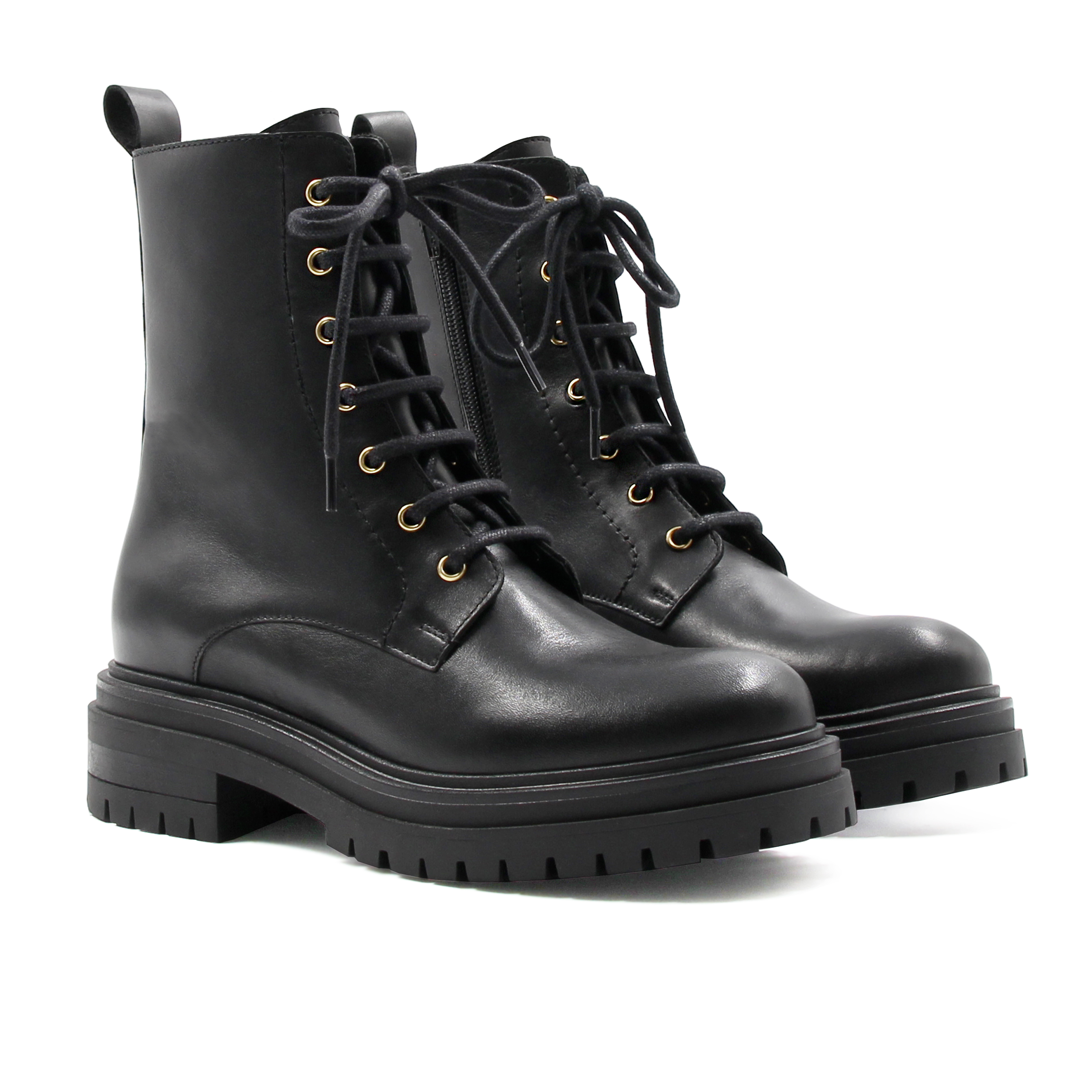 Bottines ranger crantées cuir lisse, JULES & JENN