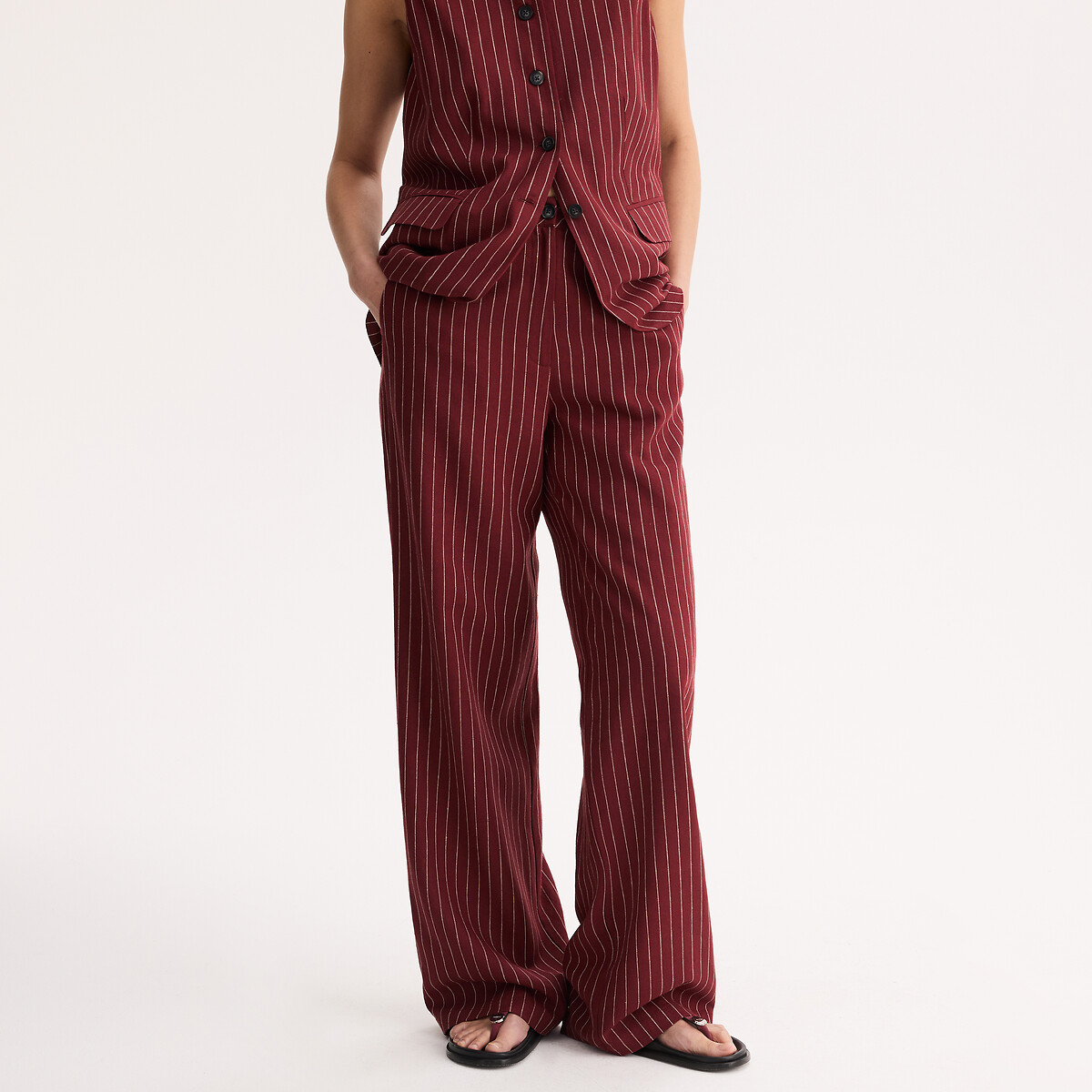 Pantalón ancho a rayas de lino y viscosa, ANNE WEYBURN