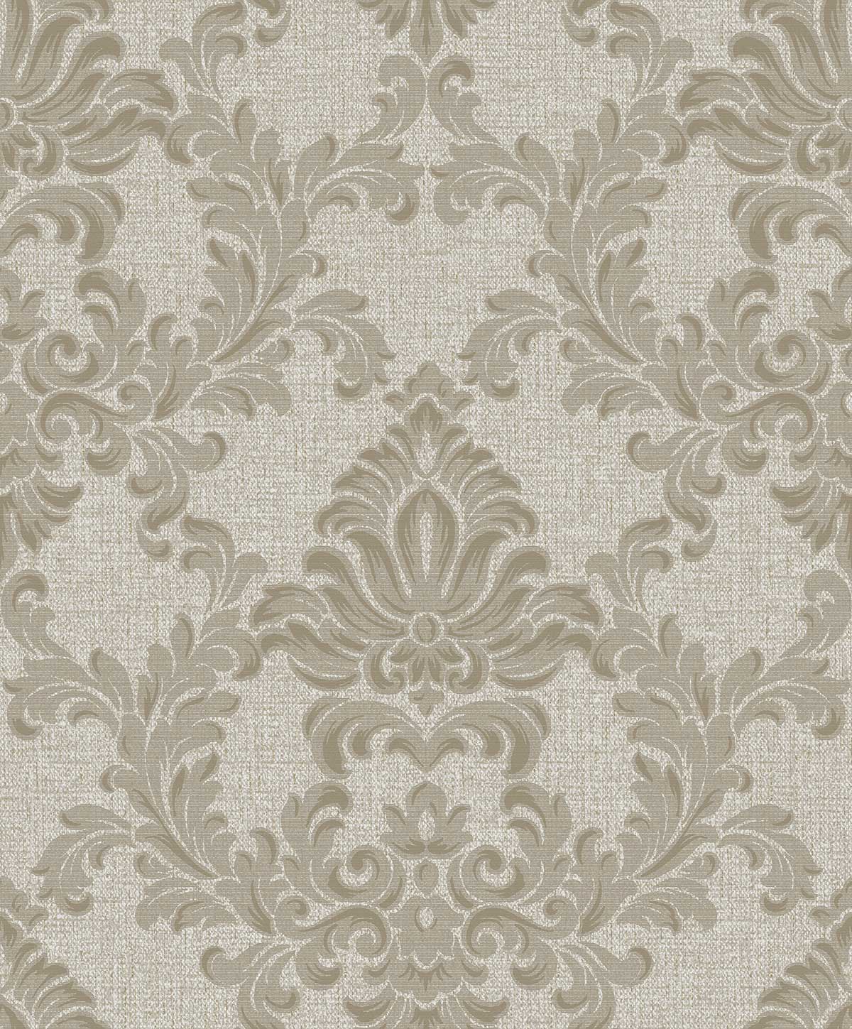 Papier peint baroque médaillon beige fond lin, HEXOA