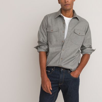 Lightweight Cotton Flannel Shirt in Regular Fit with Spread Collar LA REDOUTE COLLECTIONS